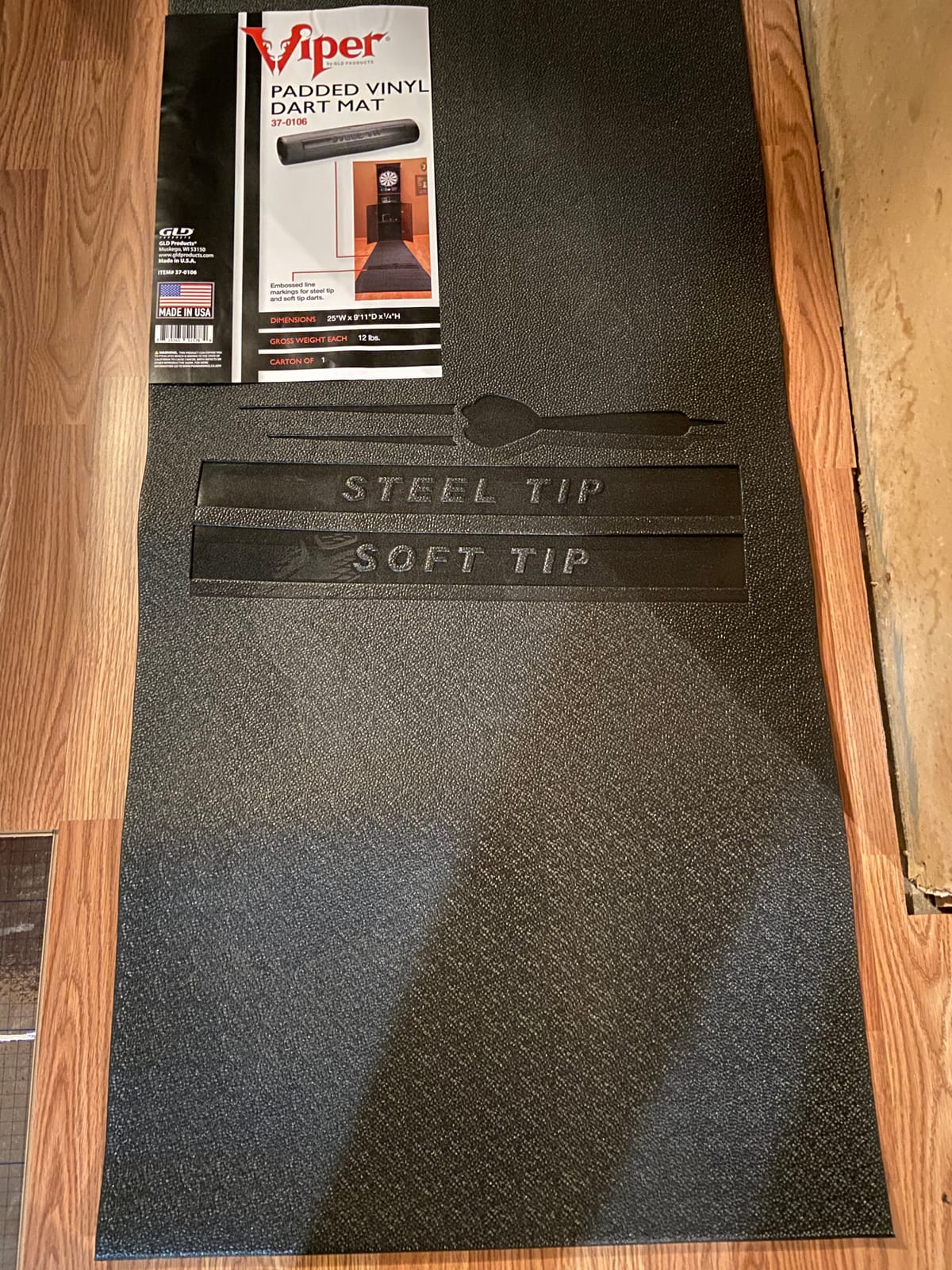 Viper Padded Pro-Tech Dart Mat Throw/Toe Line (Steel and Soft Tip Darts), Black, 119