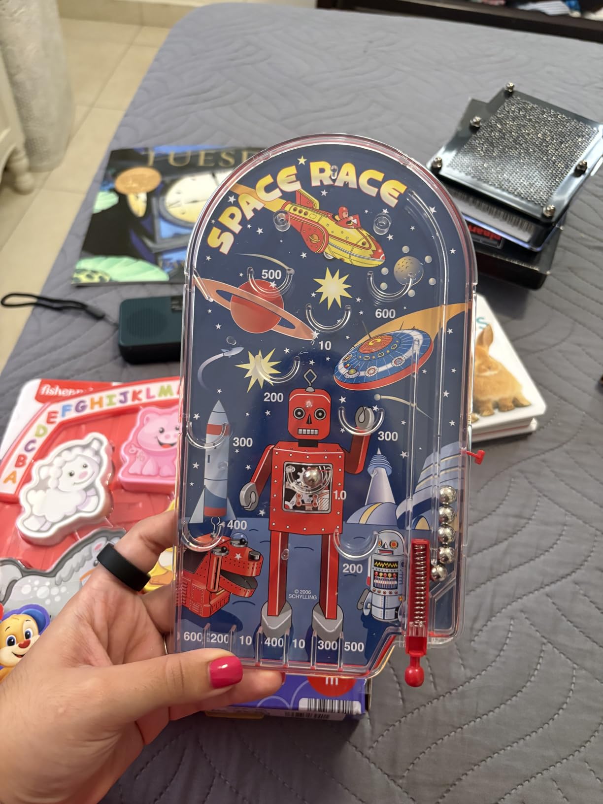 Schylling Space Race Pinball Game - Portable Retro Pinball Toy - Sturdy Construction with Lever, Metal Balls, and Classic Space Design - Ages 3 and Up customer photo 1