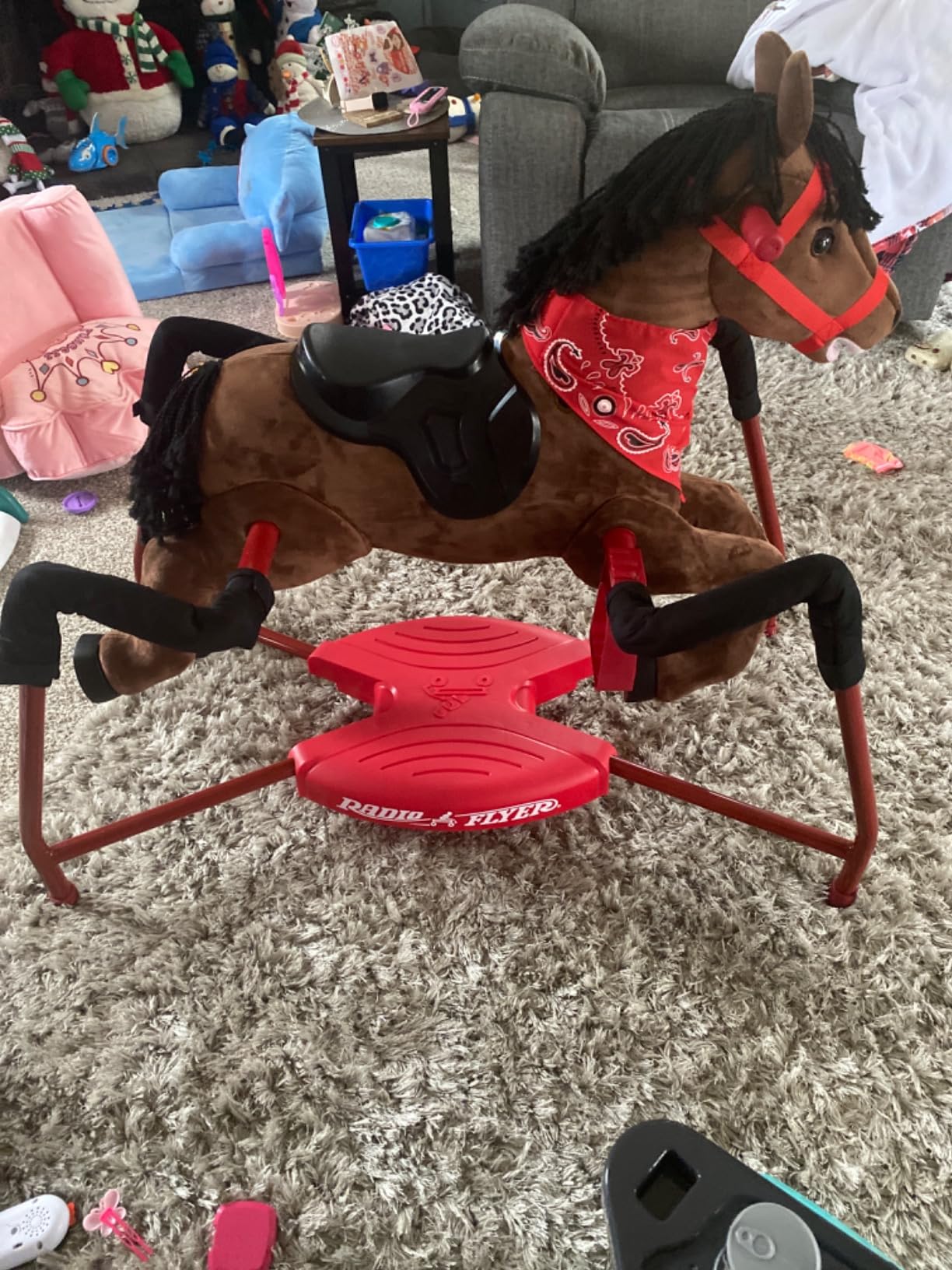 Radio Flyer Chestnut Interactive Riding Horse, for Ages 2-6, Ride On Toys | Toddler Ride On Toys, Plush Spring Rocking Horse, 3 Levels, EZ Climb Step, Safety Straps, Spring Covers, 60 lb Capacity customer photo 2