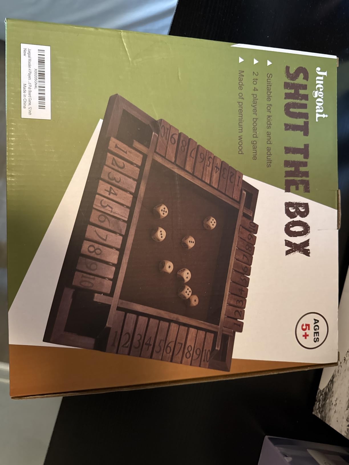 Juegoal Wooden 4 Players Shut The Box Dice Game, Classics Tabletop Version and Pub Board Game, 12 inch customer photo 1