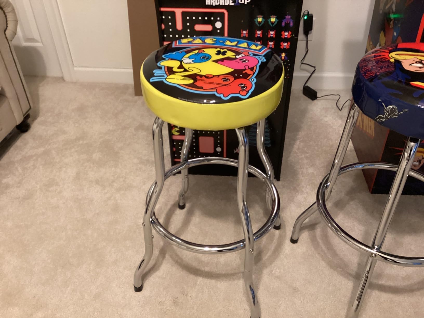 Adjustable Padded Arcade Game Stool, Steel Frame, Pac-Man, 21.5