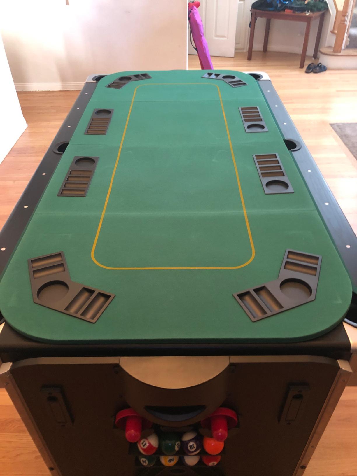 GIANTEX 79 x 36 Inch Poker Table Top, Foldable 8 Player Texashold Poker Table Topper w/Carry Bag, Cup Holders, Chip Trays, Portable Anti-Slip Blackjack Card Board Poker Mat Layout for Casino customer photo 1