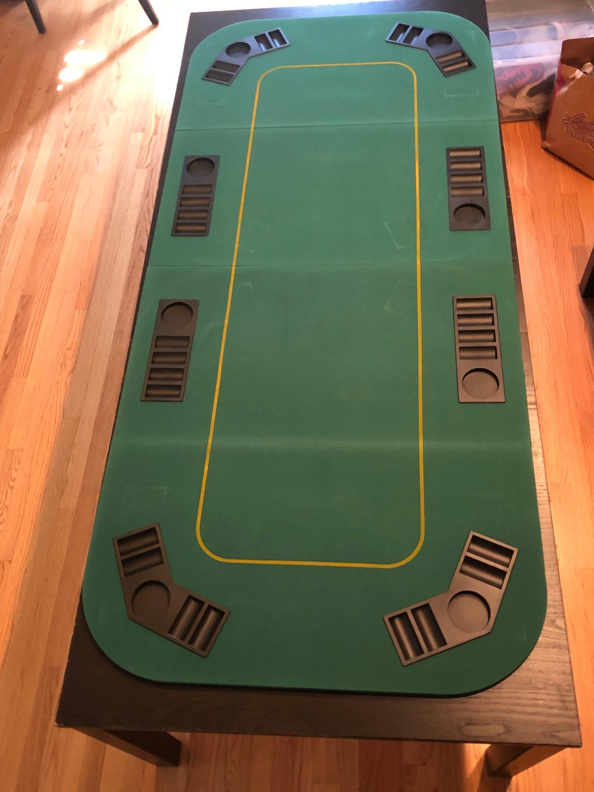 GIANTEX 79 x 36 Inch Poker Table Top, Foldable 8 Player Texashold Poker Table Topper w/Carry Bag, Cup Holders, Chip Trays, Portable Anti-Slip Blackjack Card Board Poker Mat Layout for Casino customer photo 2