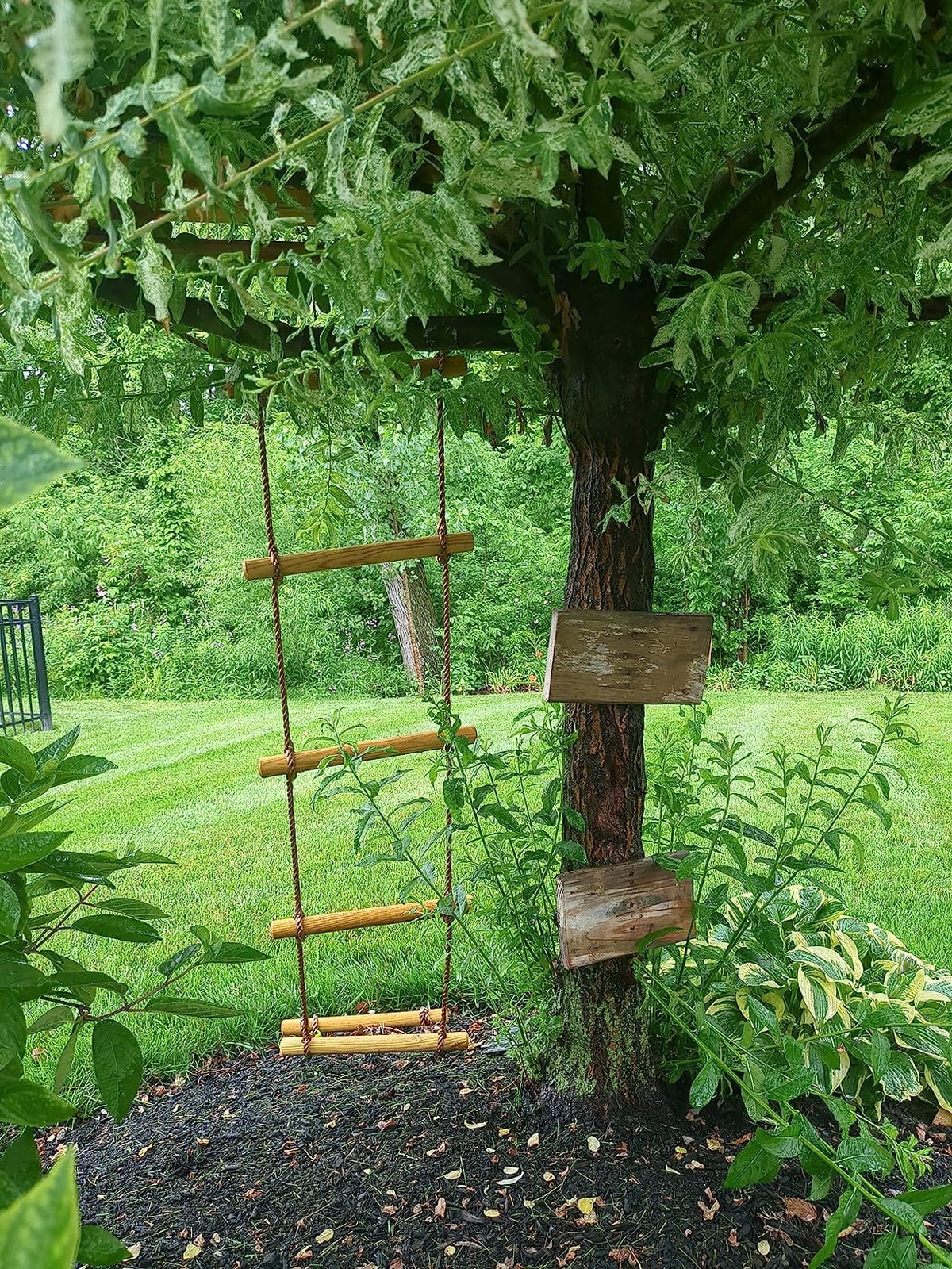 Wooden Rope Ladder for Kids with Ground anchoring - Lenght 6.5'(2m) Width 16'(40cm) - Outdoor or Indoor Climbing Rope Ladder for Ninja Slackline, Backyard, Playground, Home Gym, Park, Treehouse customer photo 1