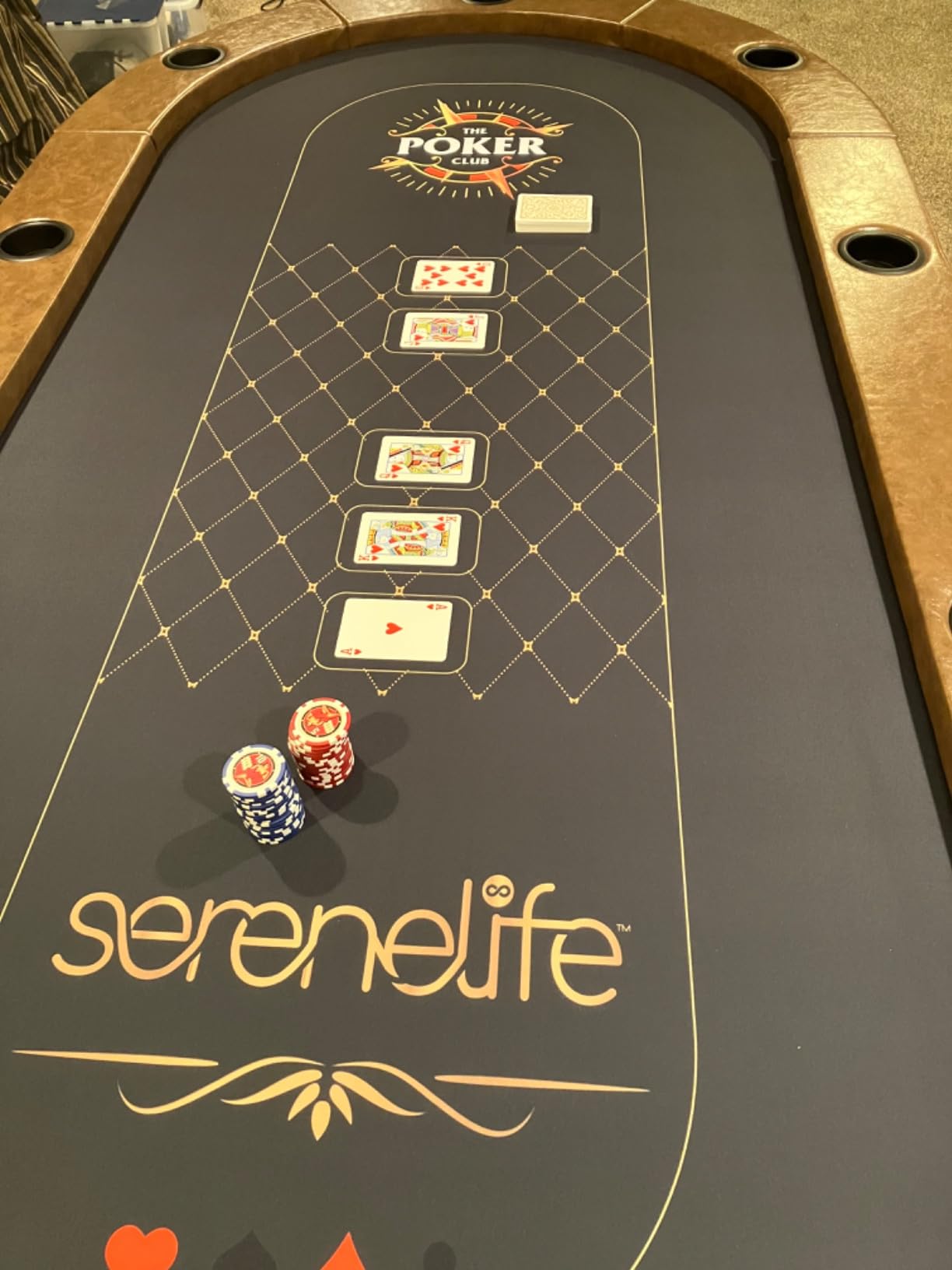 SereneLife 7ft Poker Table for 10 Players - Heavy Duty Oval Texas Hold'em Casino Table for Game Room, 25mm Reinforced Metal Legs, Durable Black PVC Rail, 10 Deep Cup Holders & Professional Layout customer photo 2