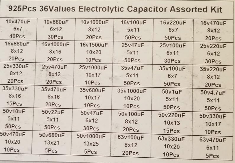 925Pcs 36Values Aluminum Electrolytic Capacitor Assortment Kit Low ESR Capacitors Assorted Kits 1uF to 1000uF customer photo 1