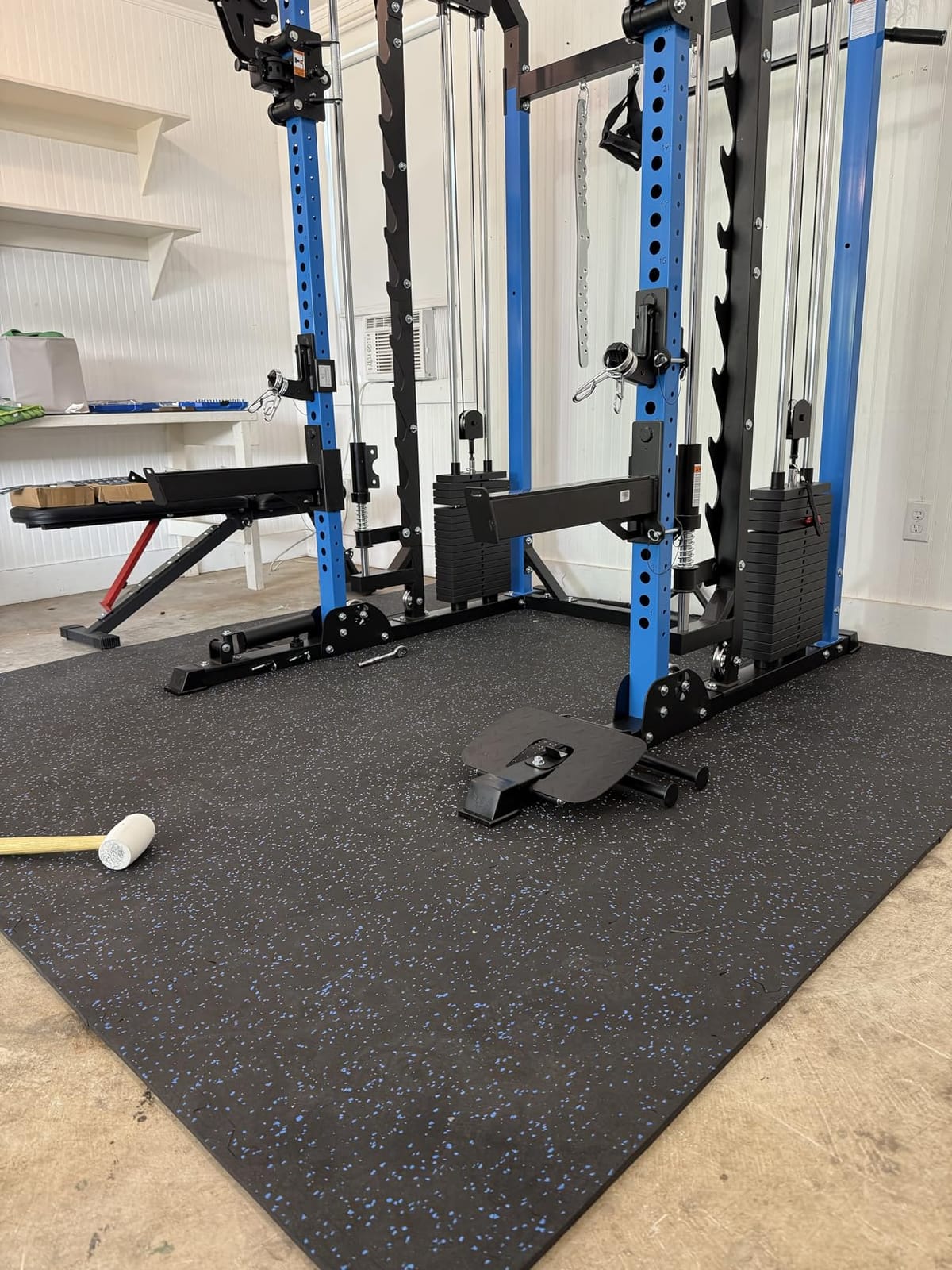 SUPERJARE 0.56'' Thick 48 Sq Ft Rubber Top Gym Flooring for Home Gym | High Density Gym mat with Upgraded Rubber Top, 12 Pcs Interlocking EVA Foam Exercise Equipment mat, Workout Mat, Black/Grey customer photo 1