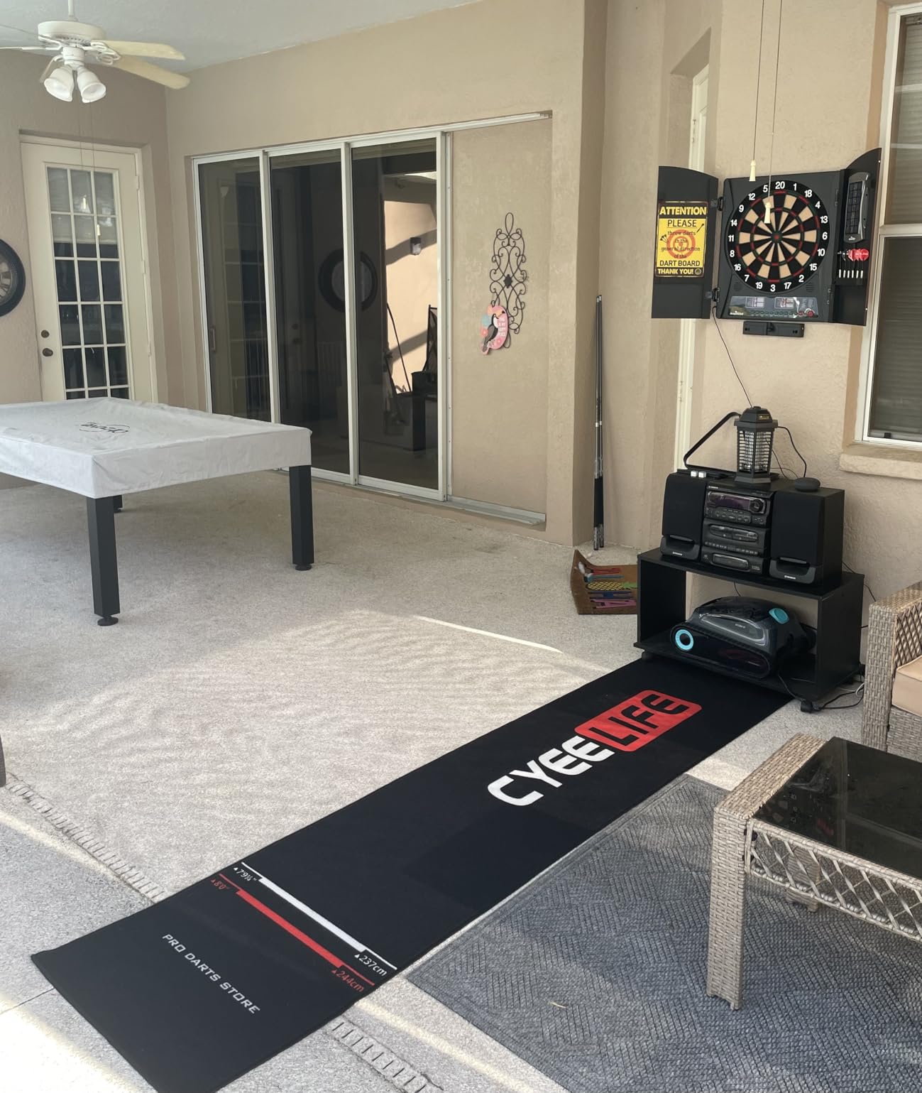 CyeeLife Dart Board Mat 65 * 295cm with Carrying Bag & Throw line for Steel and Soft Tip Darts Games with Start Lines customer photo 2