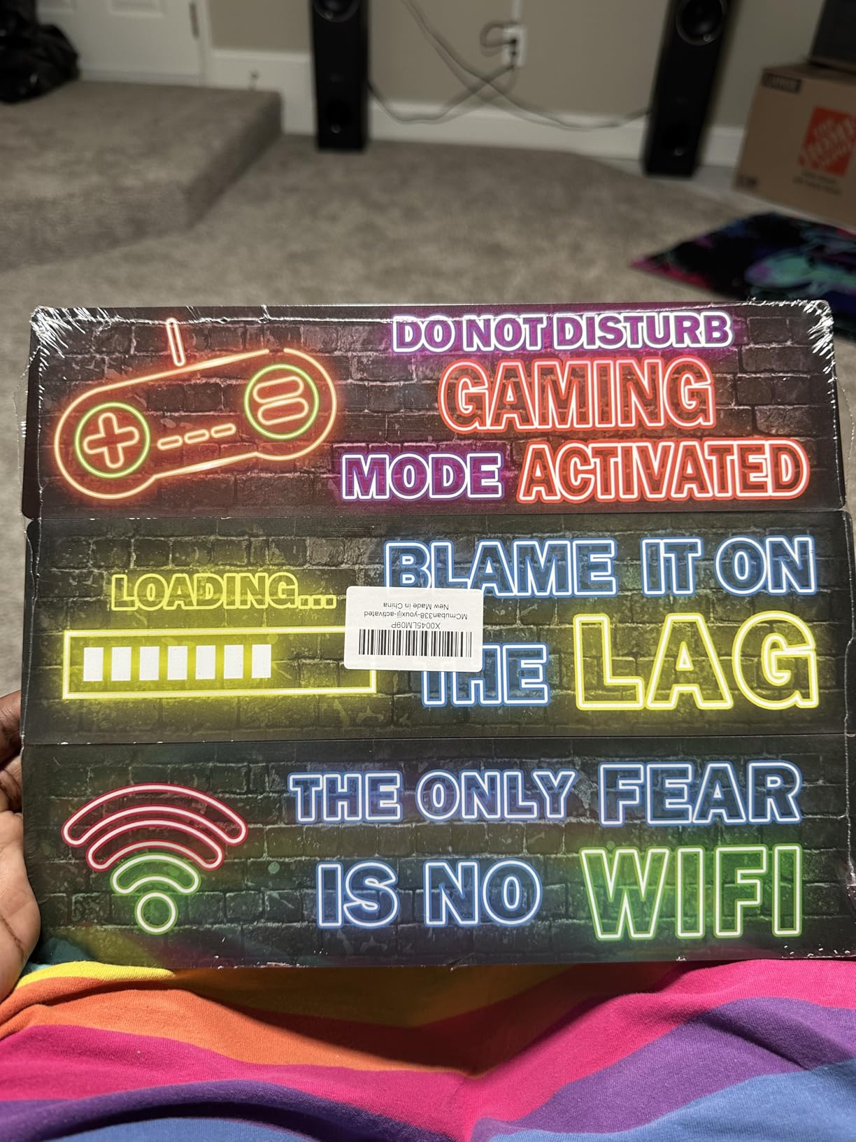 4 Pcs Printed Neon Gaming Posters, Teen Boys Room Decorations, gamer wall art Decor for bedroom Wooden customer photo 2