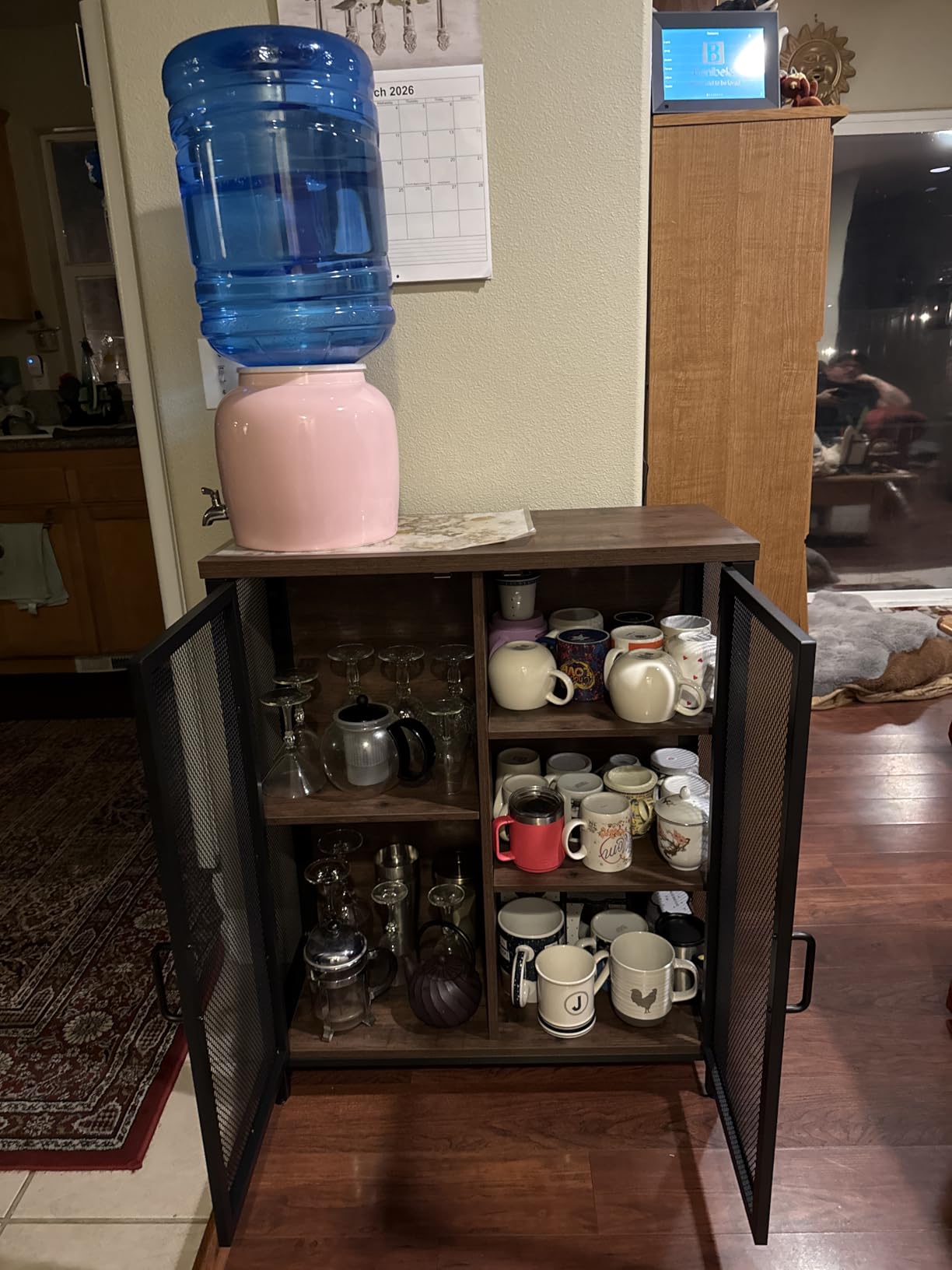 BON AUGURE Coffee Bar Cabinet for Liquor, Small Storage Cabinet, Rustic Oak | 2 Doors, Industrial Alcohol Cabinet, Adjustable Shelves, Farmhouse Sideboard Buffet for Home Kitchen, Dining, Living Room customer photo 2