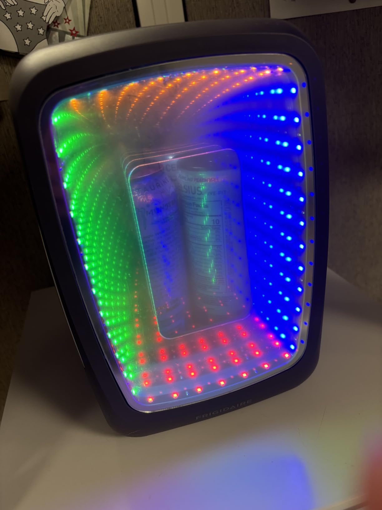 Frigidaire Gaming Light Up Mini Beverage Refrigerator, 6 can, 4 liters, Cooler with large see through door and LED lights Perfect for Gaming Experience, Home, Office, or Cars. 12V Charger (Stealth) customer photo 2