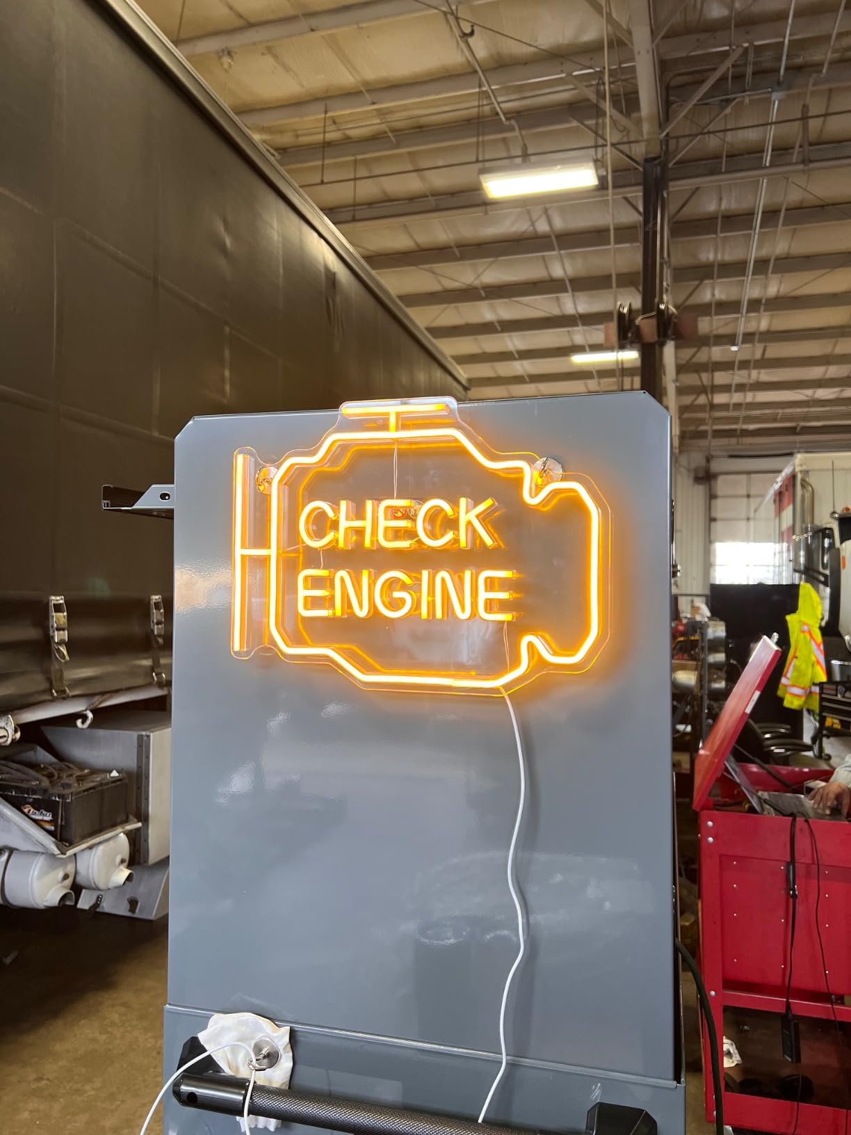 Check Engine Light Neon Sign for Man Cave Decor, LED Garage Wall Art, Funny Gifts for Dad & Car Guys, Man Cave Auto Repair Shop Mechanics Workshop Sign, USB Powered(15.7x11.8in,Yellow) customer photo 2