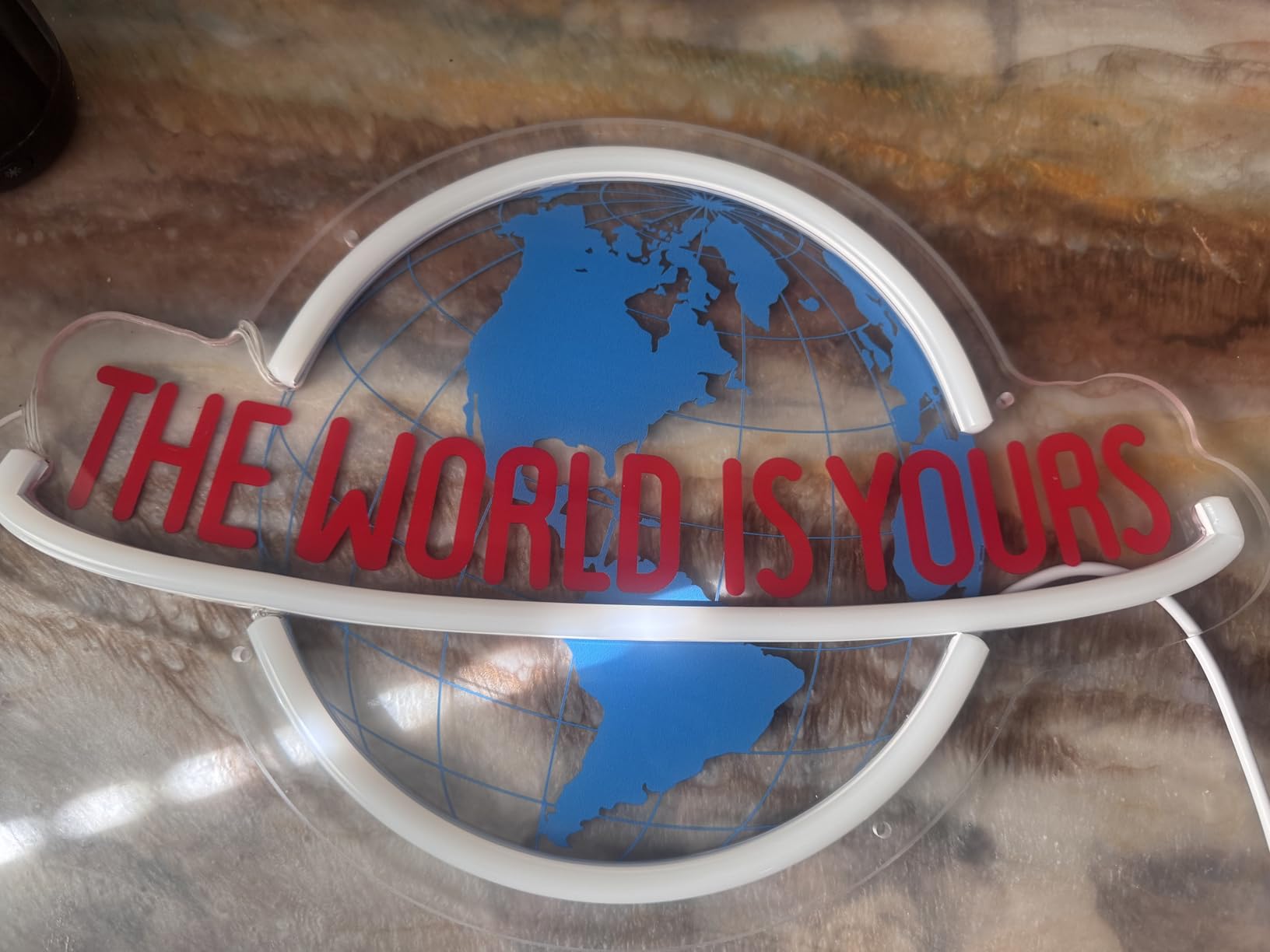 The World Is Yours Neon Sign, Remote Dimmer Planet LED Neon Light Lamp for Wall Decor, USB Power for Man Cave Home Bar Bistro Club Cafe Wedding Game Room Bedroom Birthday Gift Graduation Party customer photo 2