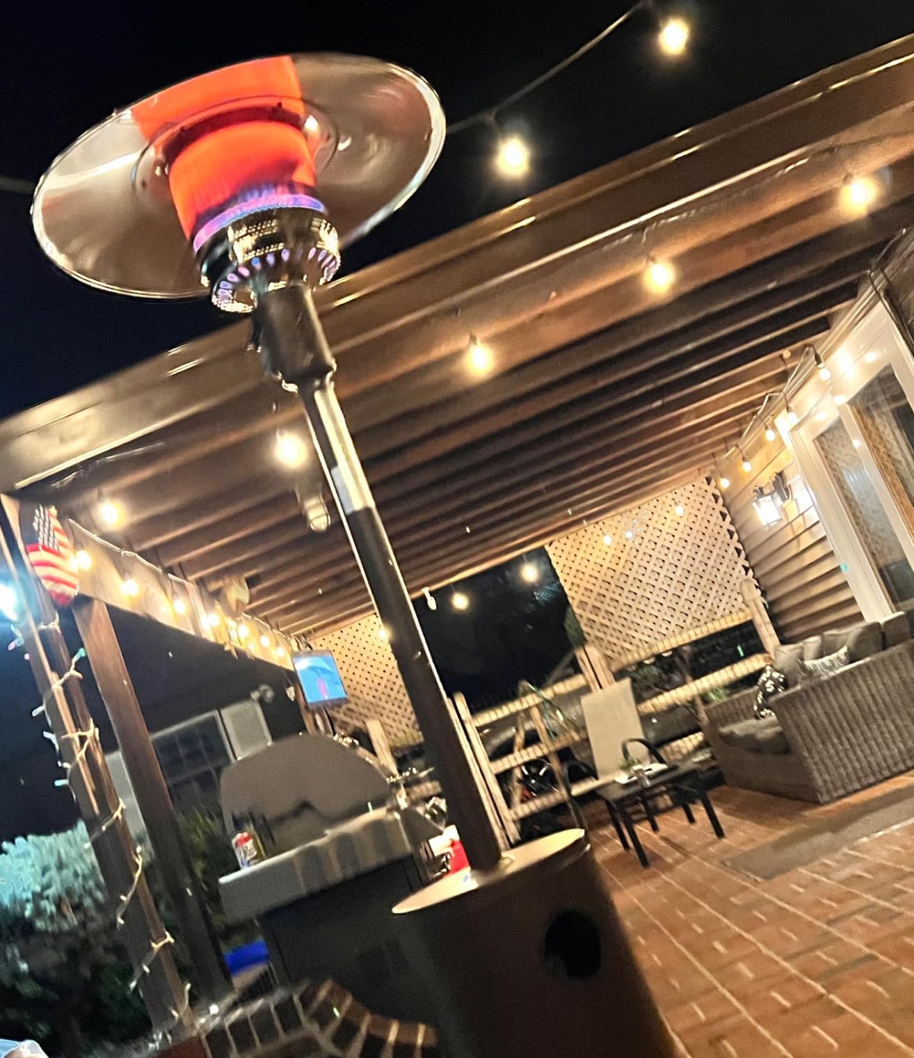 EAST OAK 50,000 BTU Patio Heater for Outdoor Use With Round Table Design, Double-Layer Stainless Steel Burner and Wheels, Outdoor Patio Heater for Home and Commercial, Bronze, 31.9