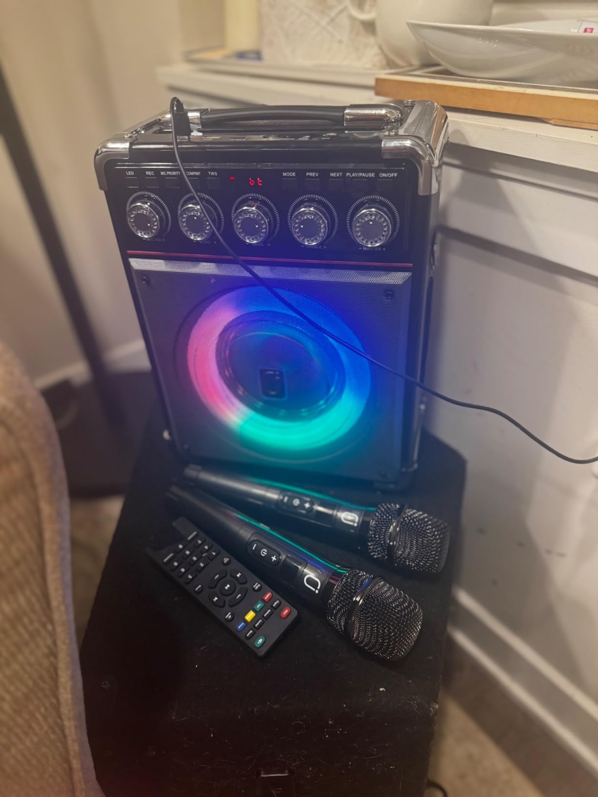 HWWR Karaoke Machine with 2 Wireless Microphones, Big Bluetooth Party Speaker with 500W Peak Power for Adults, PA System with Rolling Wheels and Trolley, Perfect for Outdoor, Home Party, Gatherings customer photo 2