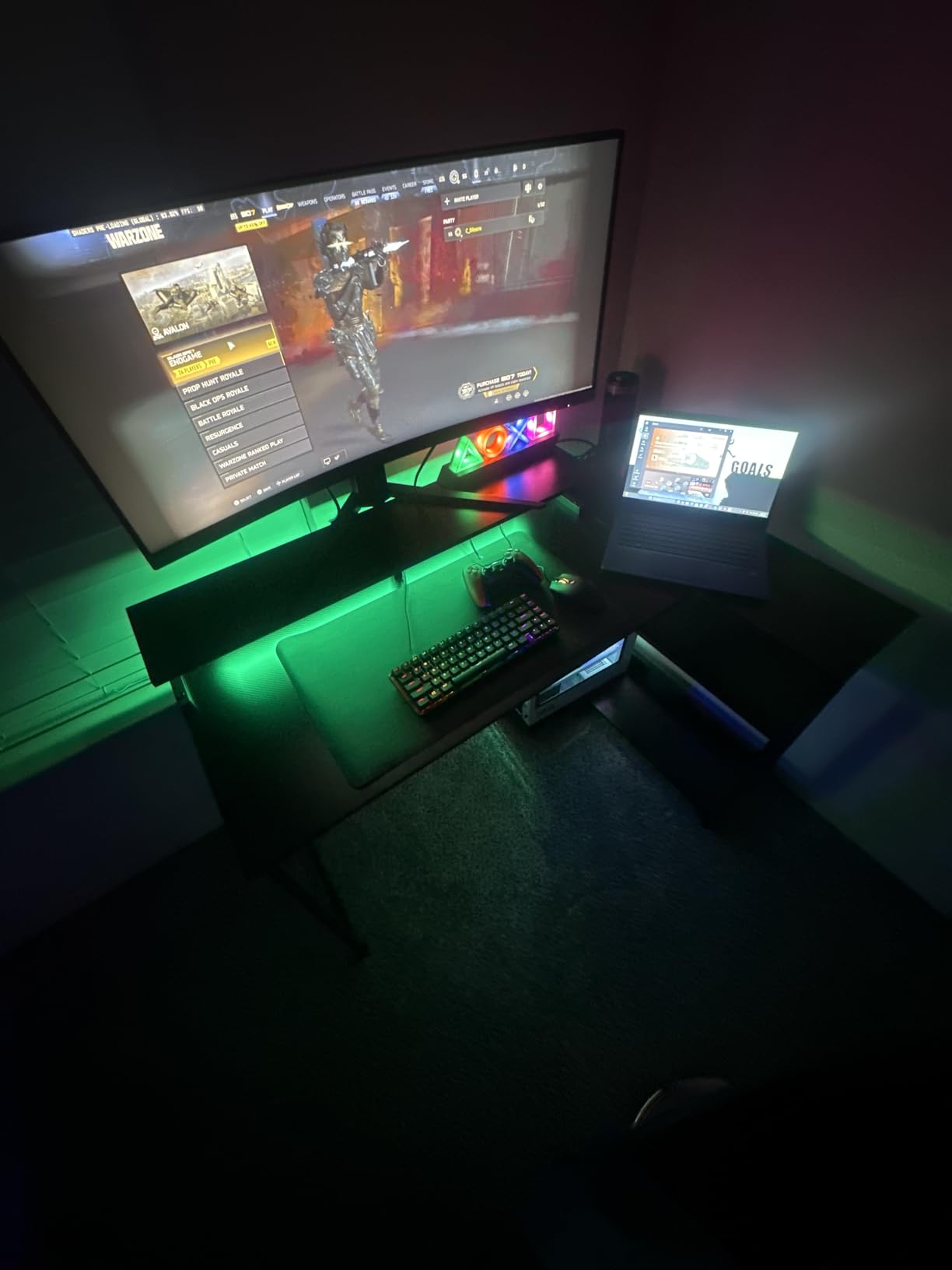 ODK 48 Inch L Shaped Gaming Desk with LED Lights, Power Outlets, Black customer photo 2