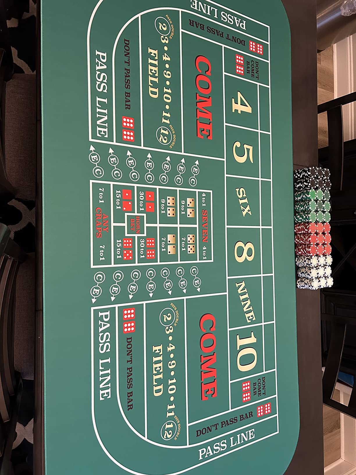 GSE 70 x 35 Inch Casino Twin Craps Tabletop Layout Mat with Carrying Bag | Non-Slip Rubber Backing Professional Craps Dice Game Table Top Mat for Casino Game Nights, Family/Friends Parties customer photo 1