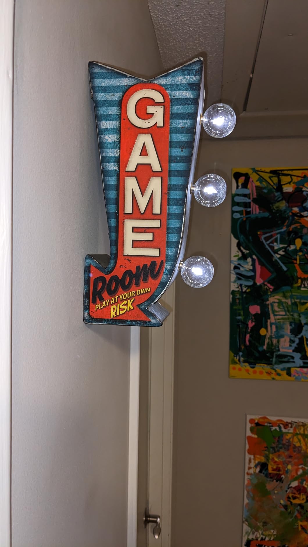 Game Room Double-Sided Marquee Sign With LED Bulbs Vintage Inspired Retro Wall Decor For The Man Cave, Game Room, Arcade, Or Home Bar (12