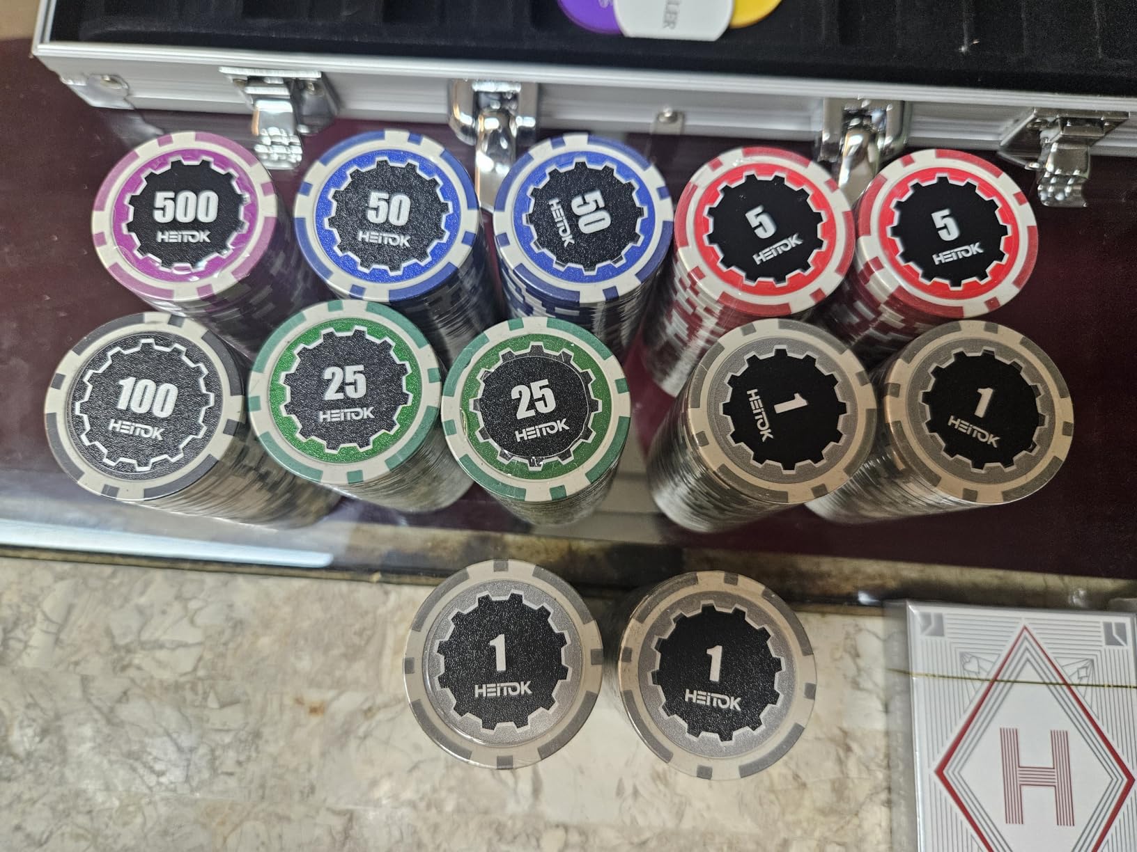 HEITOK 300-Piece Poker Chip Set with Denominations for Hosted Card Games | 11.5g weighted feel for Texas Holden and Blackjack tables, built for quick rounds, game nights and at-home hosting customer photo 2