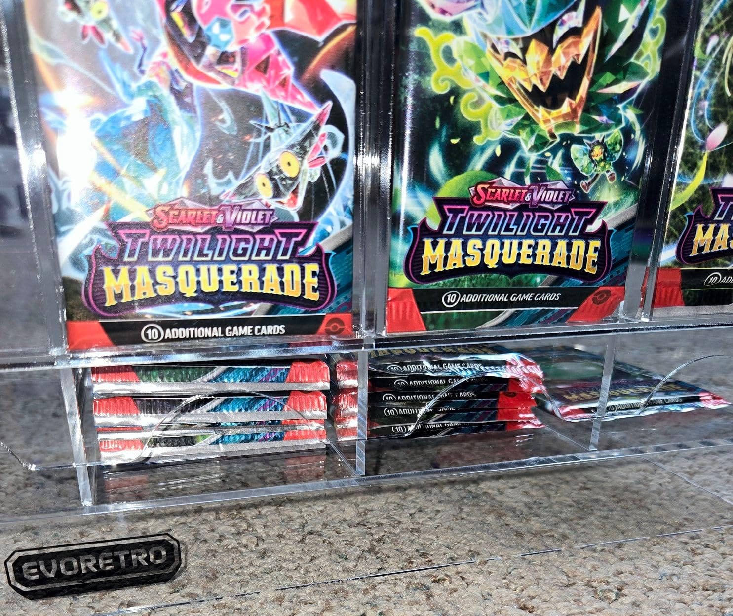 EVORETRO Acrylic Booster Pack Dispenser, 6-Slot Sealed Card Dispenser | 3mm Thick | UV-Protection | Acid-Free | 45 x 15 x 20.9 cm | Fits for Pokemon, MTG, Lorcana, Yu-Gi-Oh, One Piece Packs customer photo 1