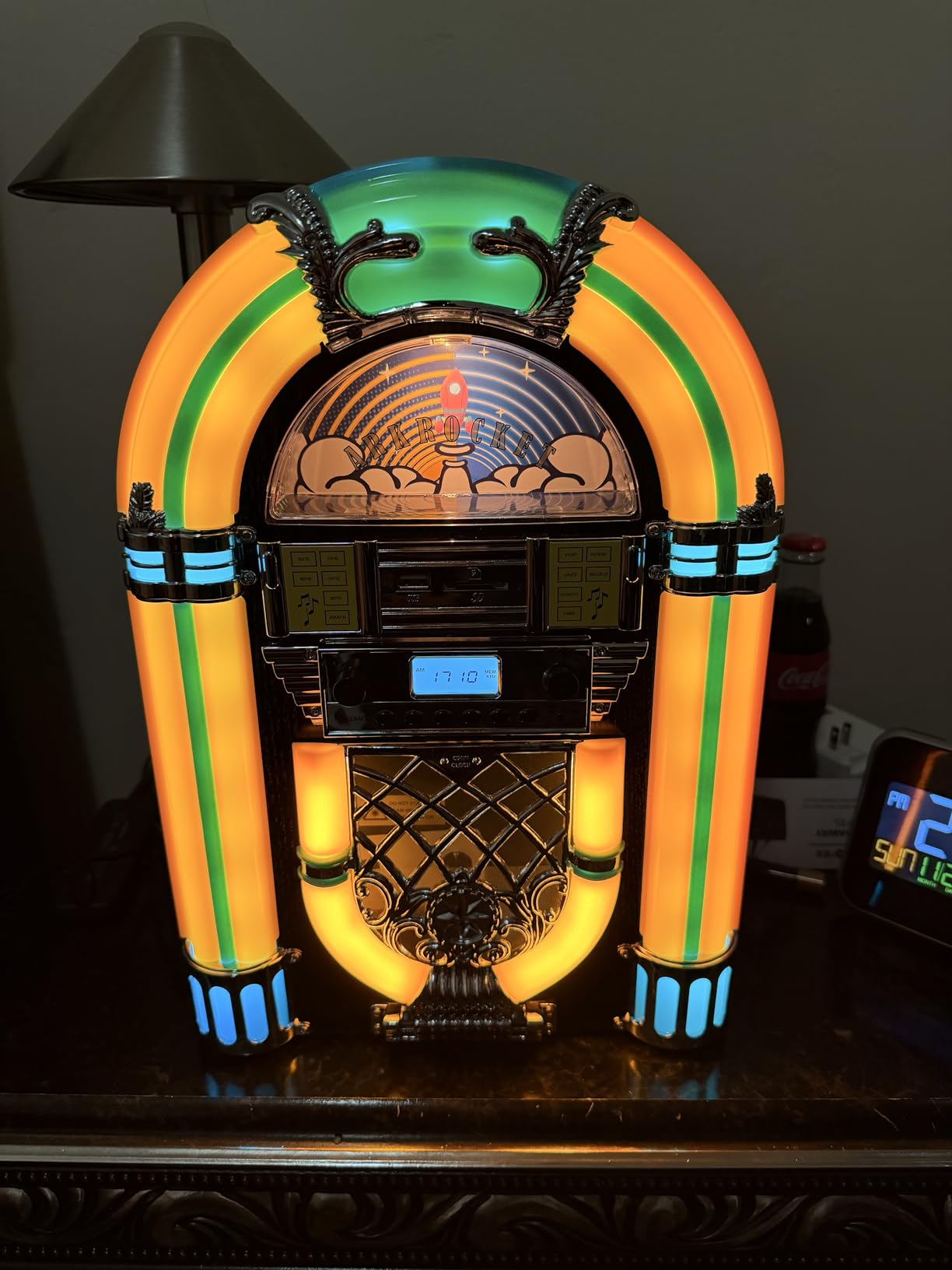 Athena Mini Jukebox/Tabletop CD Player/Bluetooth Speaker/Radio/USB and SD Card Player with Retro LED Lighting System (Black Golden) customer photo 1