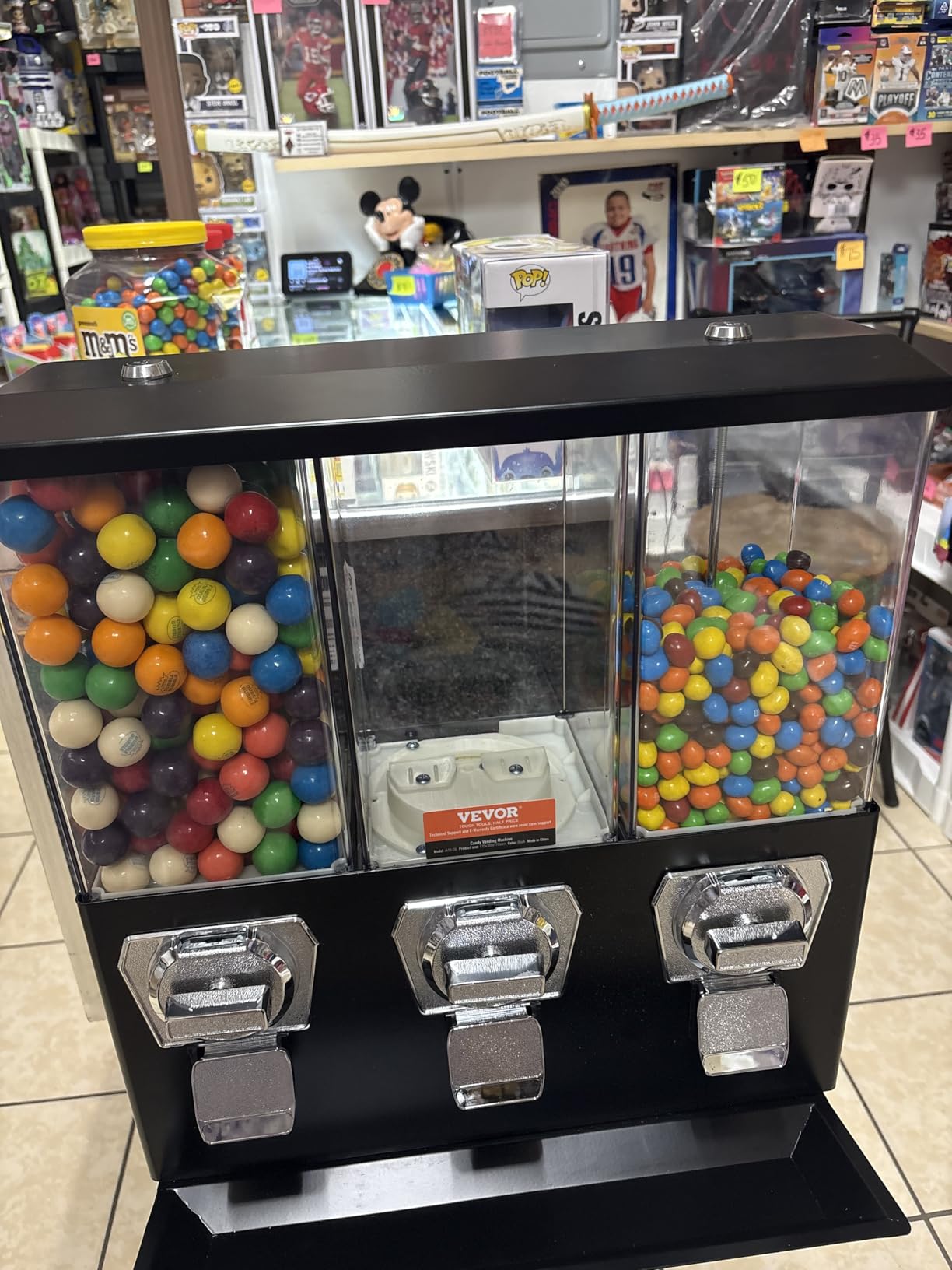 VEVOR Commercial Vending Machine, Triple Compartment Candy Dispenser with Iron Stand, Gumball and Candy Machine for Business, Coin Operated Gumball Bank for Toy Capsules Bouncy Balls Candy Nut, Black customer photo 2