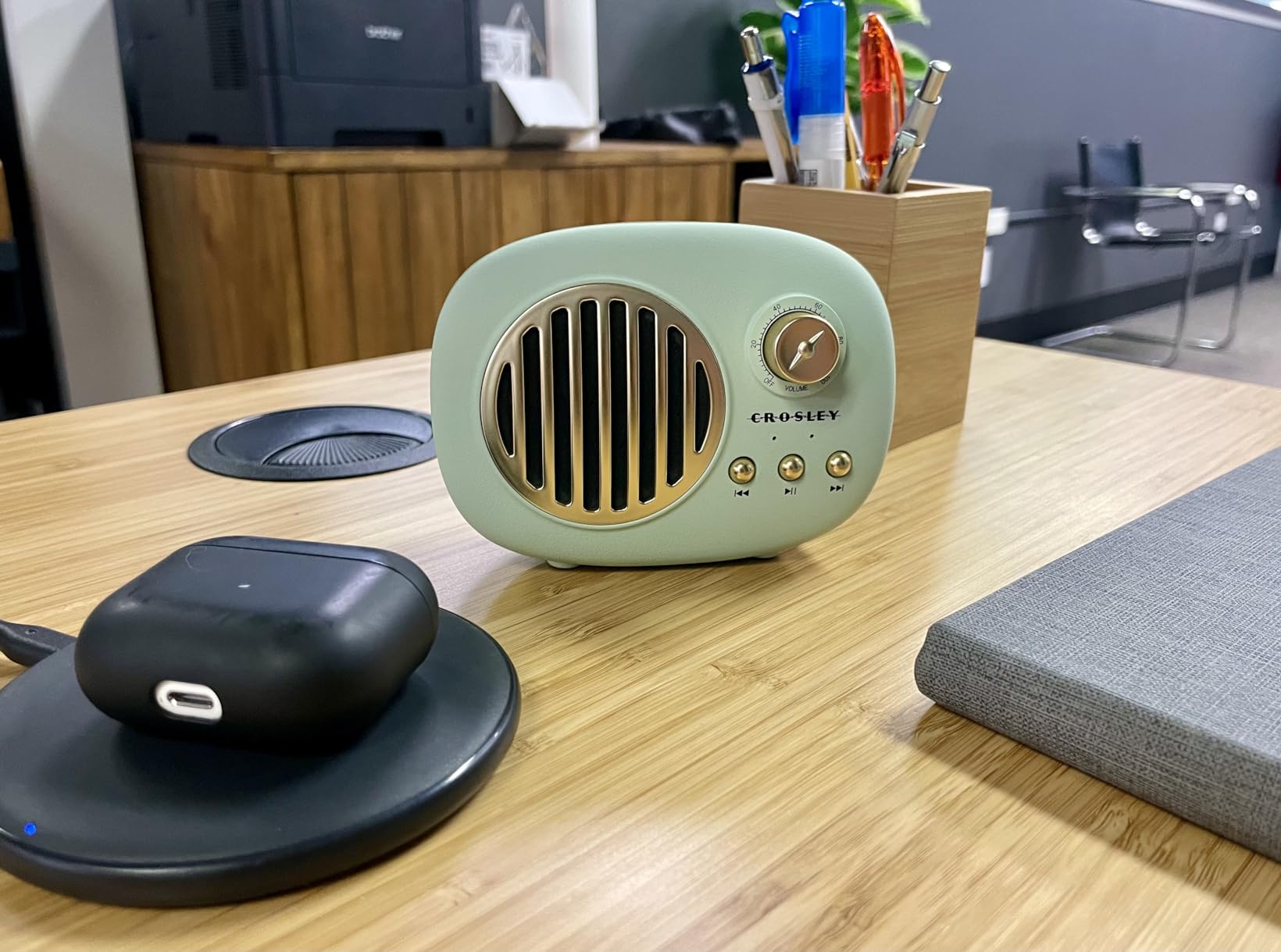 Crosley CR3044A-MN Piper Portable Bluetooth Speaker, Mint | Bluetooth In, Rechargeable Lithium-Ion Battery, Up to 28 Hours of Listening at 50% Volume, FM Radio, USB Playback customer photo 1