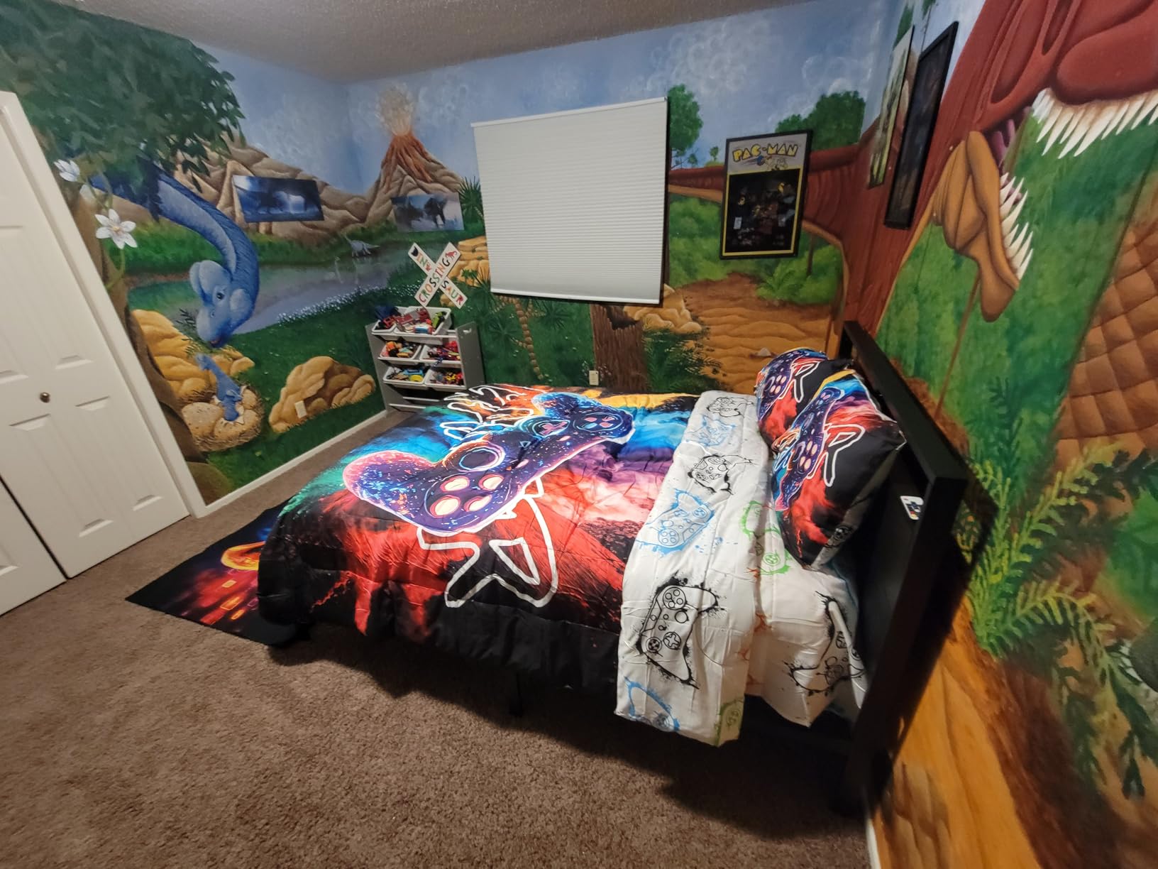 Gaming Area Rug Teen Boys Carpet, Colorful Cool Gamepad and Colorful Bomb Background Game Controller Design for Game Room, Gaming Room, Boys Girls Bedroom Playroom, Living Room (70