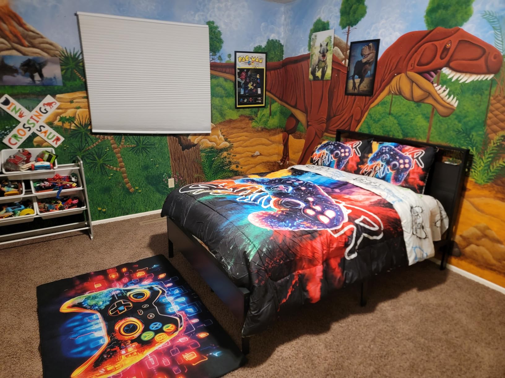 Gaming Area Rug Teen Boys Carpet, Colorful Cool Gamepad and Colorful Bomb Background Game Controller Design for Game Room, Gaming Room, Boys Girls Bedroom Playroom, Living Room (70