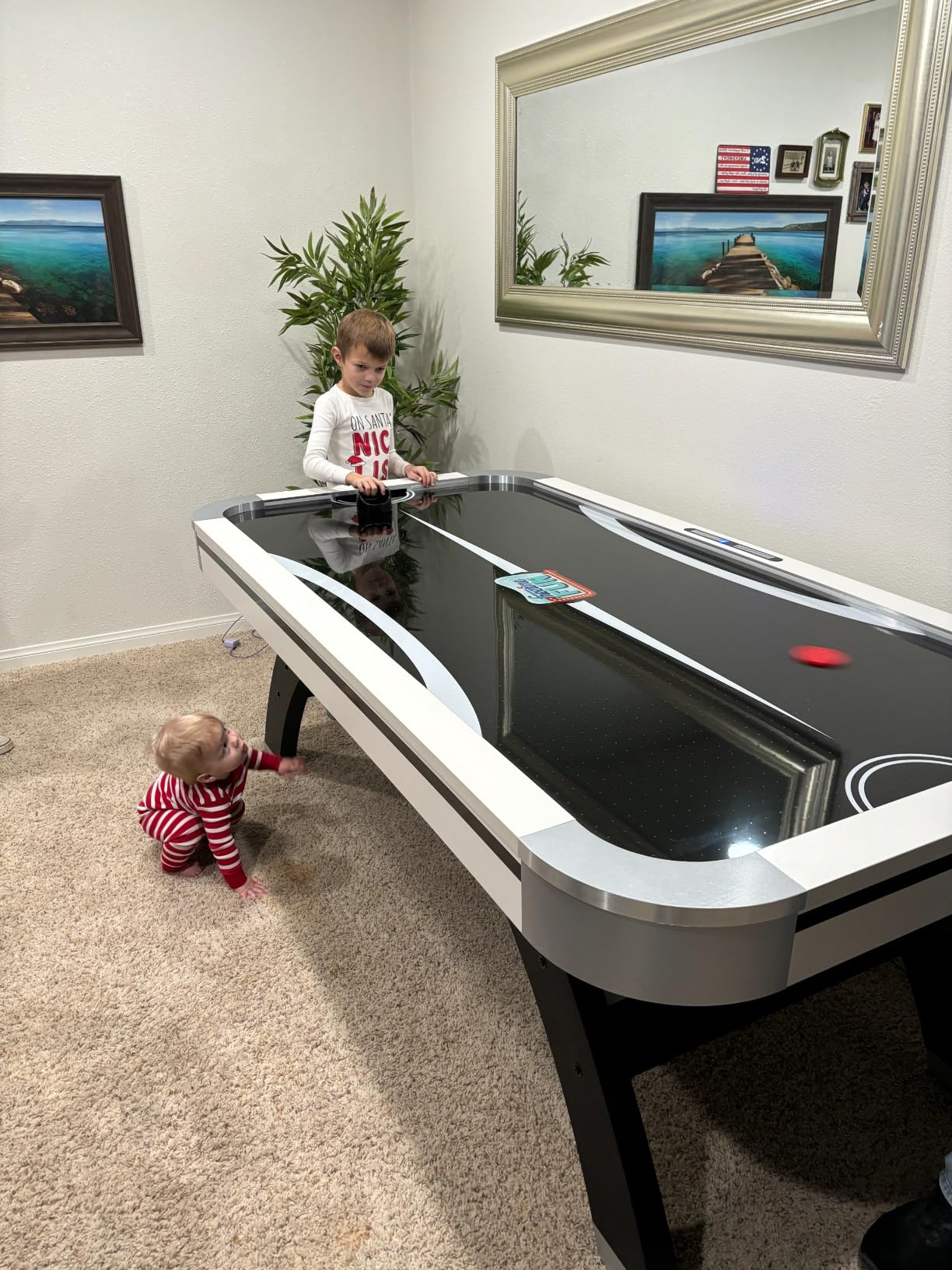 Air Hockey Table 7 ft Game Table for Adults Light Up - Full Size Arcade Air Powered Indoor LED Hockey Table for Game Room w/Modern Design, Pucks, Paddles. customer photo 2