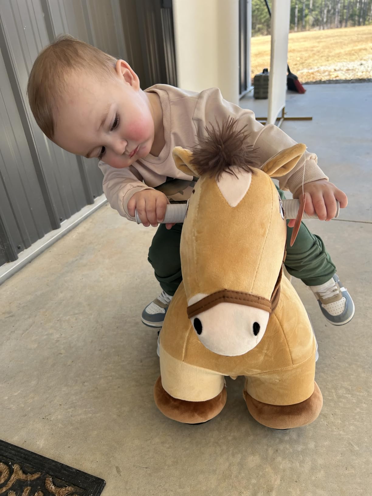 Qaba 6V Ride on Horse with Music for Girls Boys Aged 18-36 Months Brown | Battery Powered Kids Ride on Toy Horse, Electric Kids Riding Pony, Soft Touch, PU Wheels, Foot Pedal, Forward customer photo 1