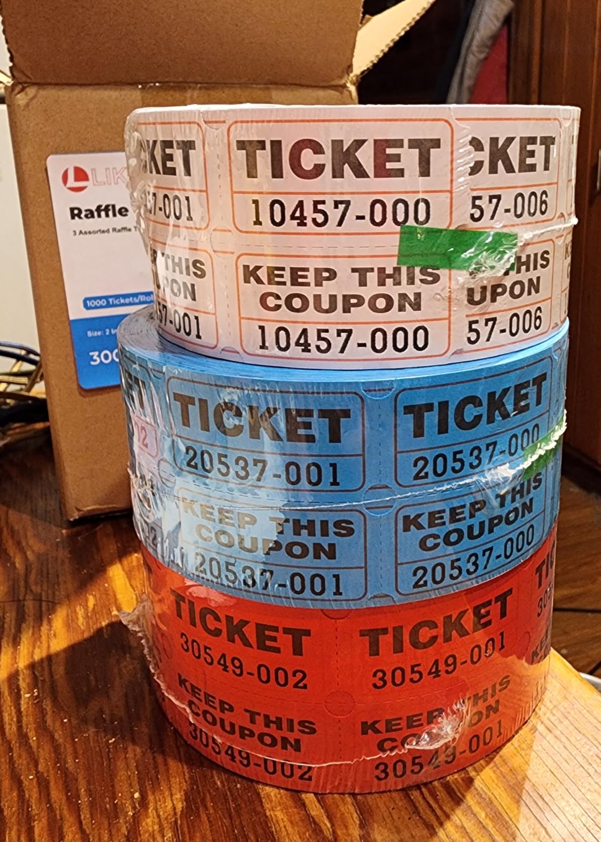L LIKED 4000 Pairs Double Raffle Tickets 4 Assorted Colors 1000 per Roll | 4 Colors: Blue, Yellow, Red, Green, 1000 Pairs per Roll, 50/50 Stub for Fundraisers & Parties customer photo 1