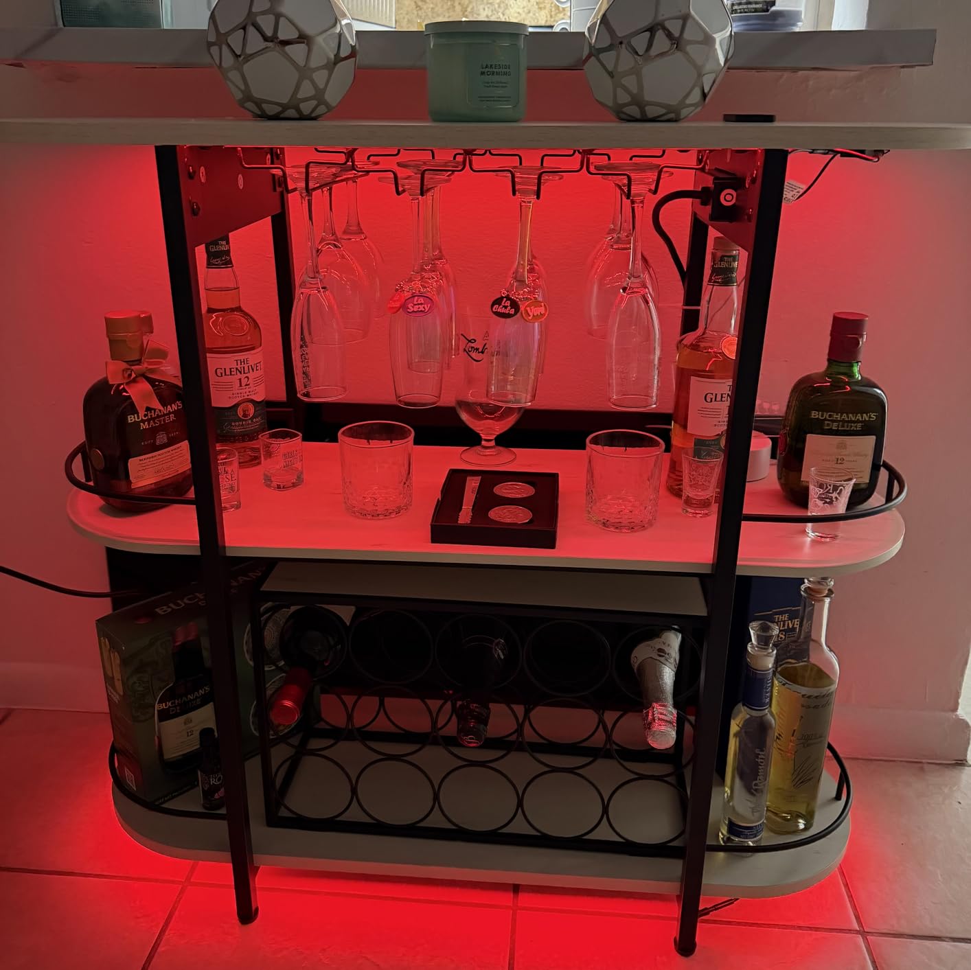 VASAGLE Bar Cabinets for Home, LED Coffee Bar with Power Outlets | Mini Bar for Liquor, Freestanding Wine Rack with Glass Holder, Rustic Brown, ISLAND Collection ULWR007K01S customer photo 1