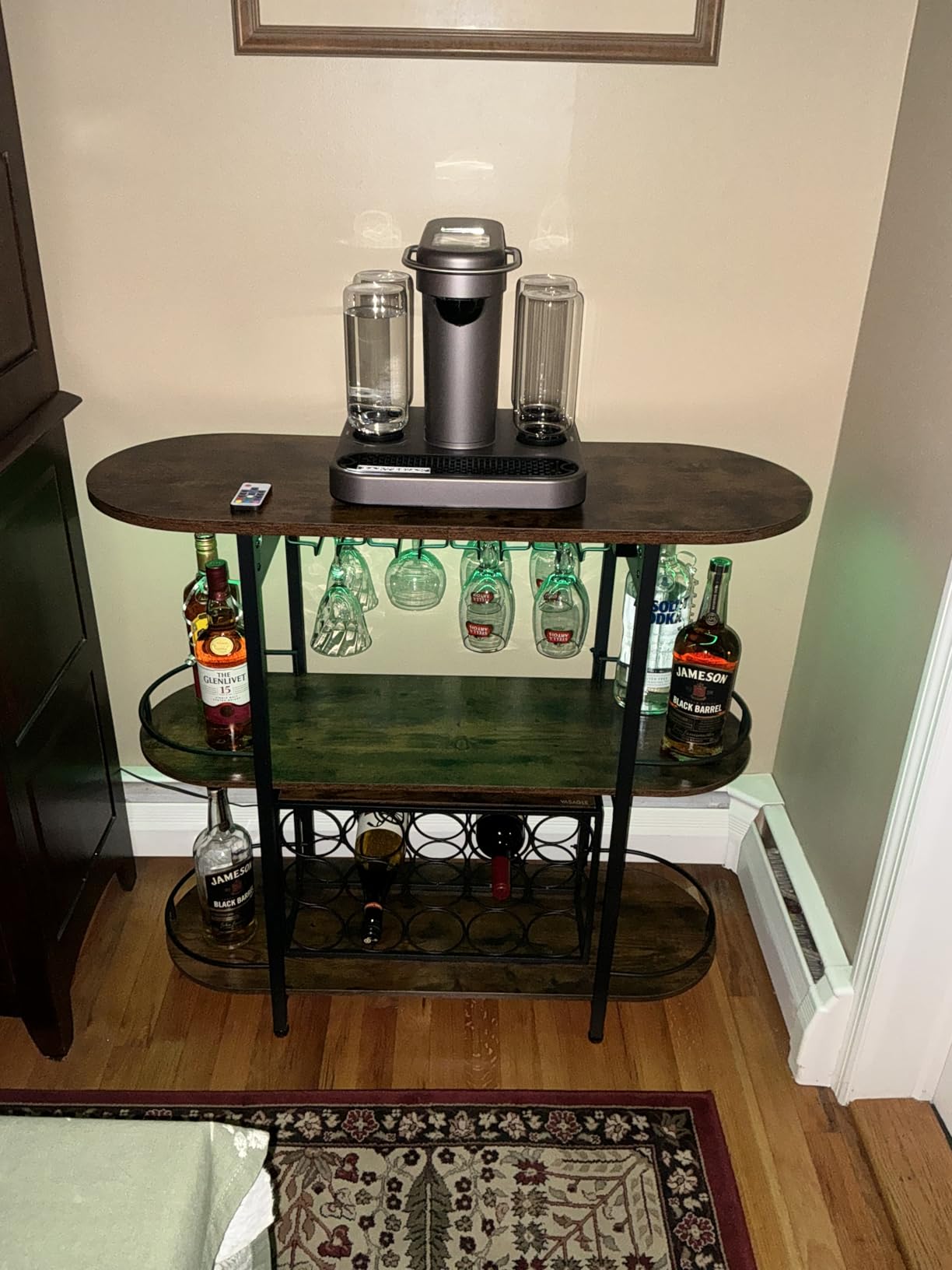 VASAGLE Bar Cabinets for Home, LED Coffee Bar with Power Outlets | Mini Bar for Liquor, Freestanding Wine Rack with Glass Holder, Rustic Brown, ISLAND Collection ULWR007K01S customer photo 2
