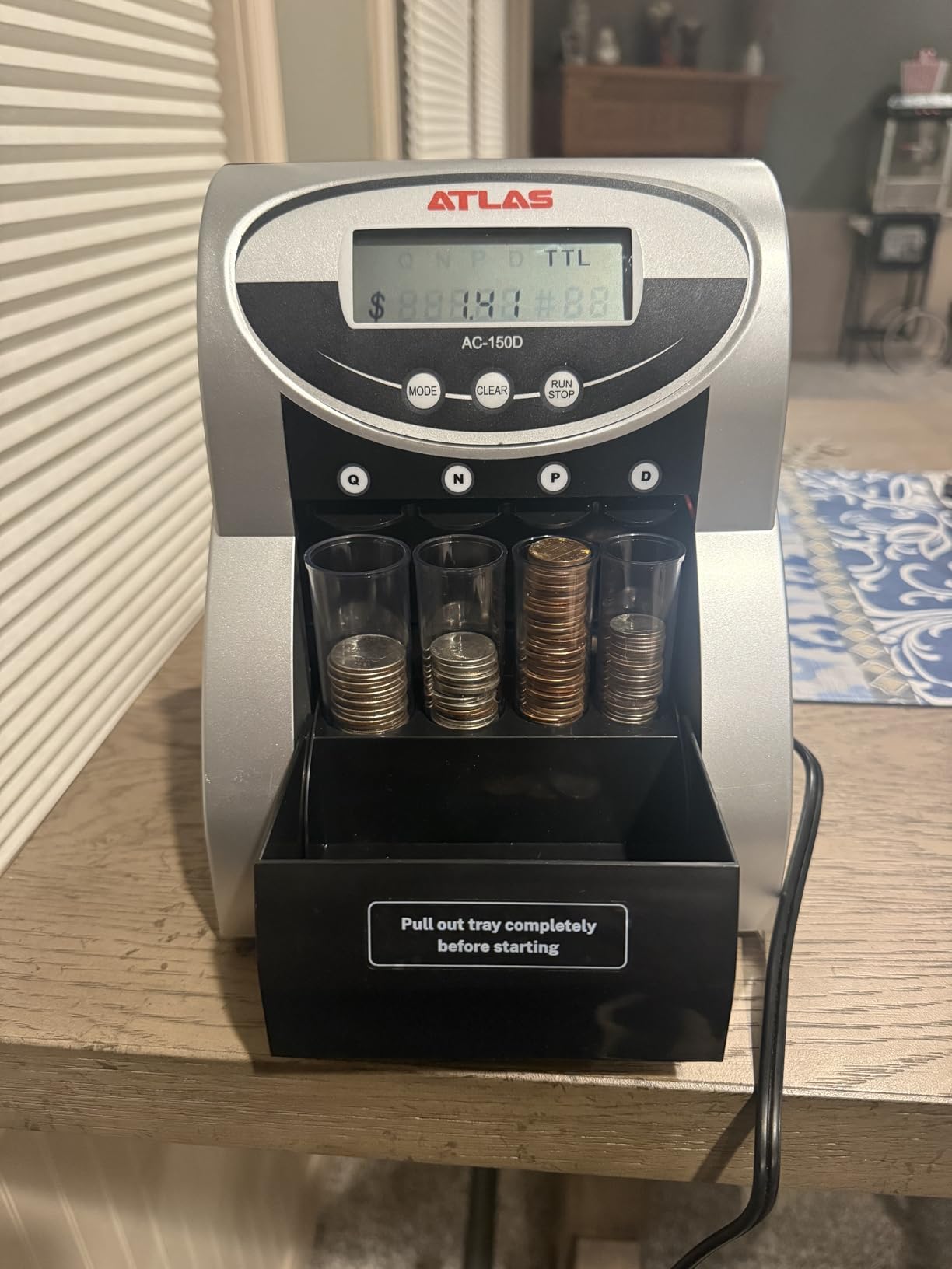 ATLAS Automatic Coin Counter and Coin Sorter with Digital Display (AC-150D) - 5 Coin Counting Modes: Total, Pennies, Nickels, Dimes, Quarters. Auto-Stop When Coin Roller is Full customer photo 1