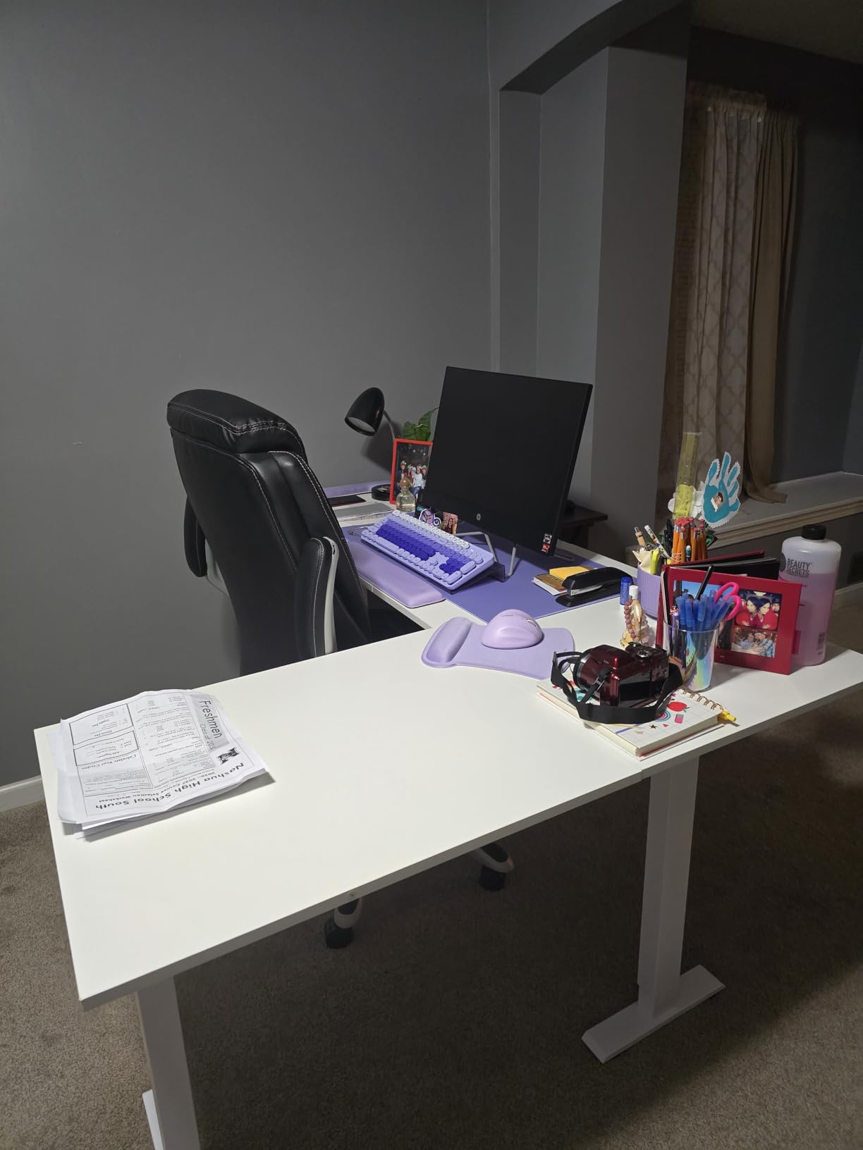 Casaottima 63 Inch L Shaped Electric Standing Desk, Home Office, White customer photo 1