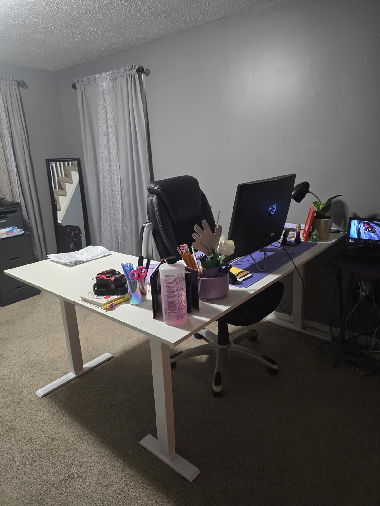 Casaottima 63 Inch L Shaped Electric Standing Desk, Home Office, White customer photo 2