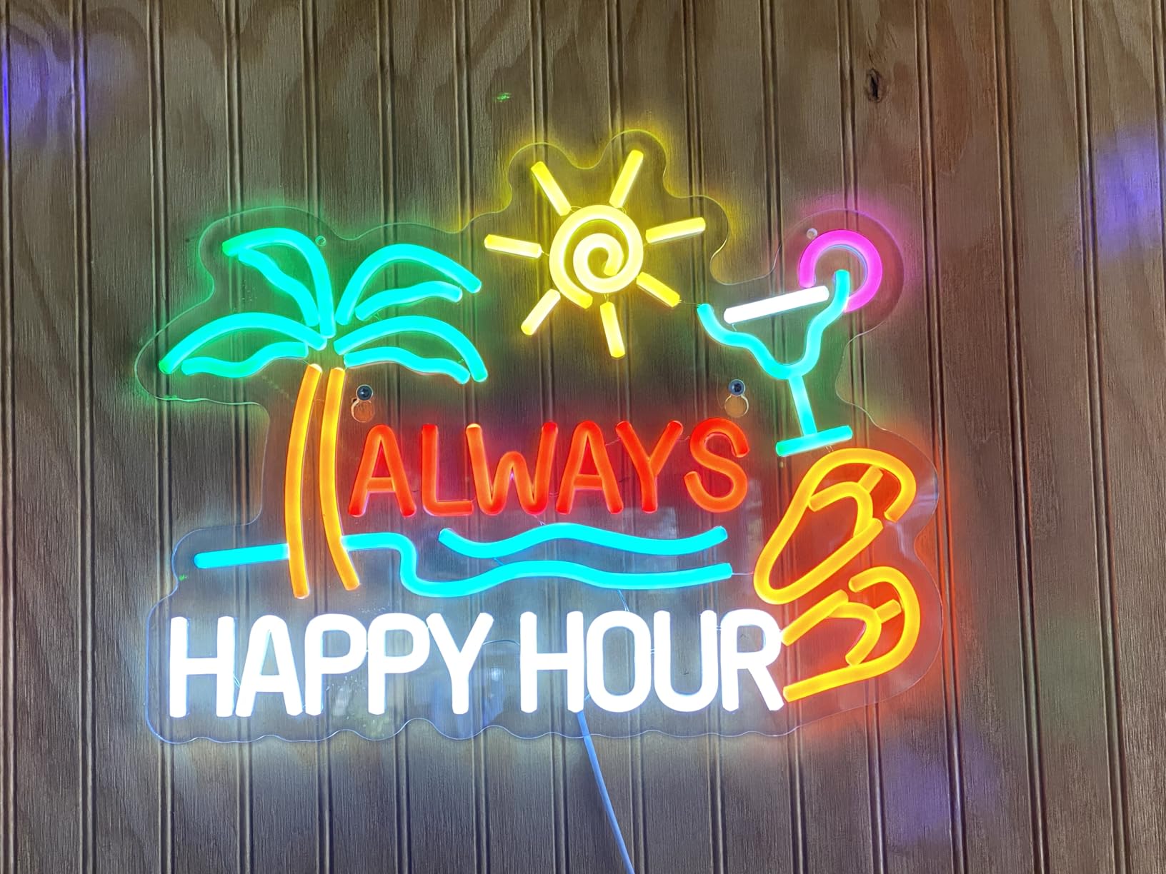 Always Happy Hour Beer Bar Neon Sign for Wall Décor Dimmable USB LED Neon Light for Home Tiki Bar Decor Man Cave Parties Gift customer photo 1