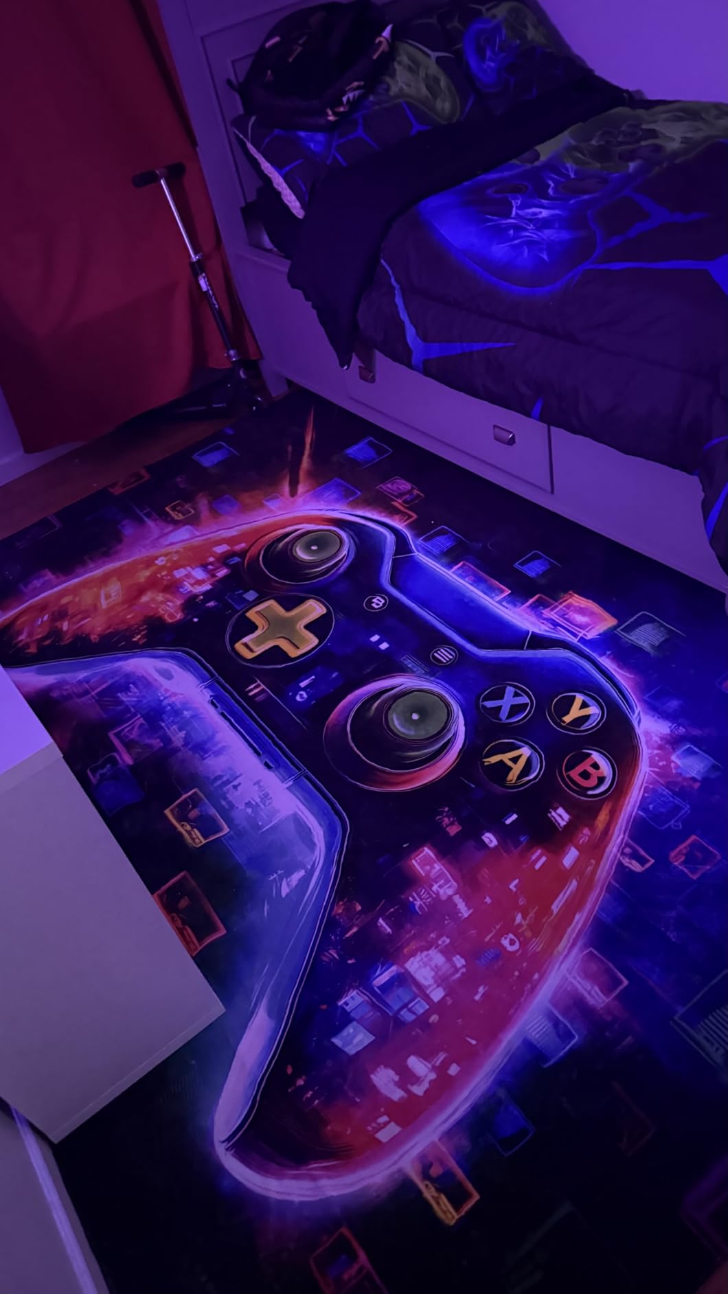 5x7 ft Neon Gaming Area Rug for Boys Room, Colorful Game Controller Carpet for Gamer Room Decor, Low Pile Non-Slip Video Game Rug for Teens Playroom or Game Zone - 03 customer photo 1