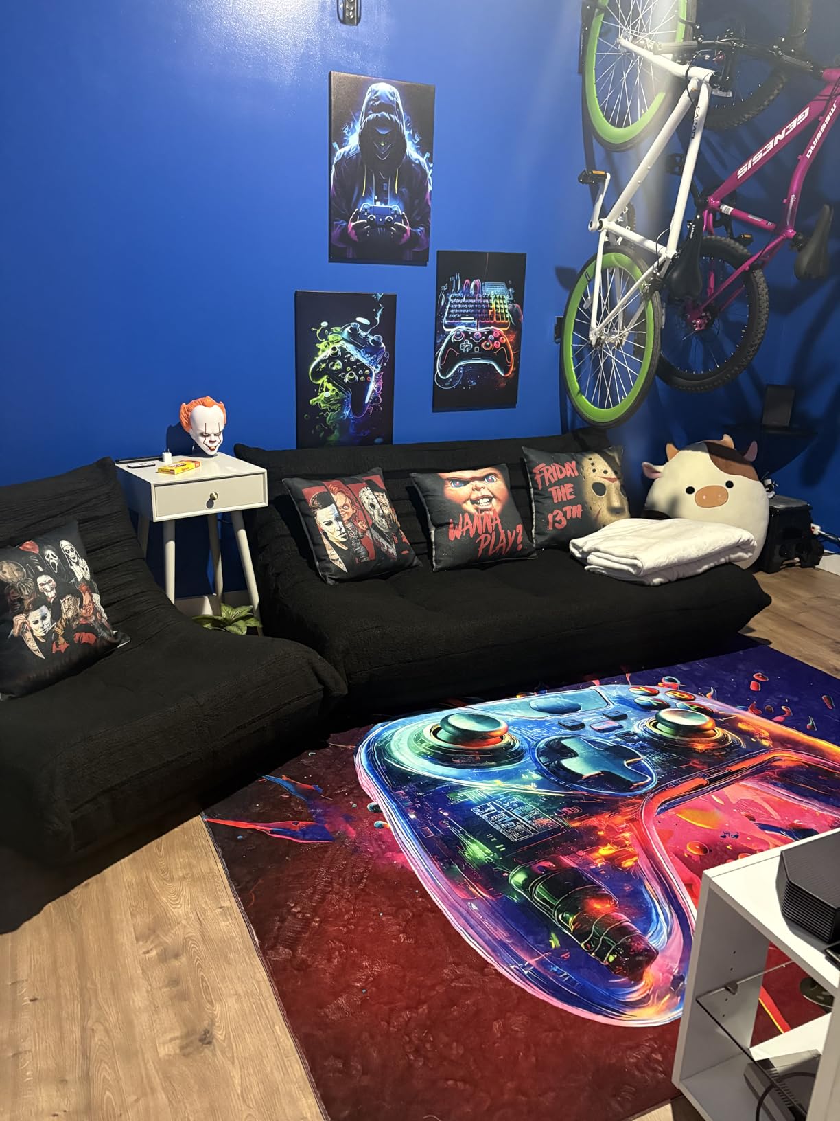5x7 ft Neon Gaming Area Rug for Boys Room, Colorful Game Controller Carpet for Gamer Room Decor, Low Pile Non-Slip Video Game Rug for Teens Playroom or Game Zone - 03 customer photo 2
