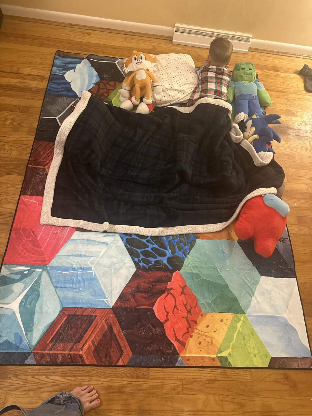 Block Game Rug Teen Boys Carpet with Pixel Games Element Decoration Mat, Cube Block Game Rugs for Boy's Bedroom Living Room Playroom, Non-Slip Children Gaming Area Rugs (86