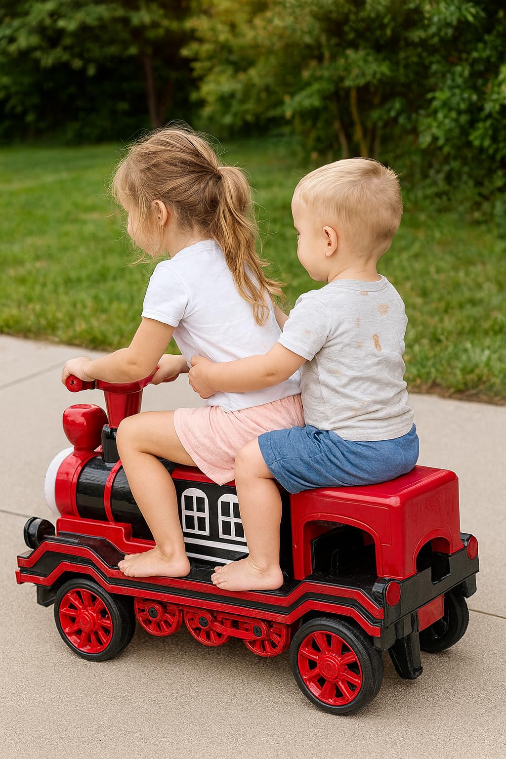 2-Seater Ride On Train, 12V Kids Electric Car with Choo-Choo Train Whistles, Bluetooth USB Music, 2 Speeds, Headlights, Anti-Rollover Device for Pretend Play Gift Kids Aged 3+ (Blue) customer photo 2