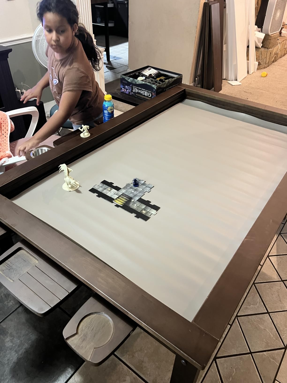 Convertible Board Game Table for 4-6 Players, Spacious Gaming Space w/Clean-Edge Table Top, Non-Slip Play Mat, Cup Holder & Game Tray, Dining Table w/Storage for DND, Poker Card, Family Dinner customer photo 1