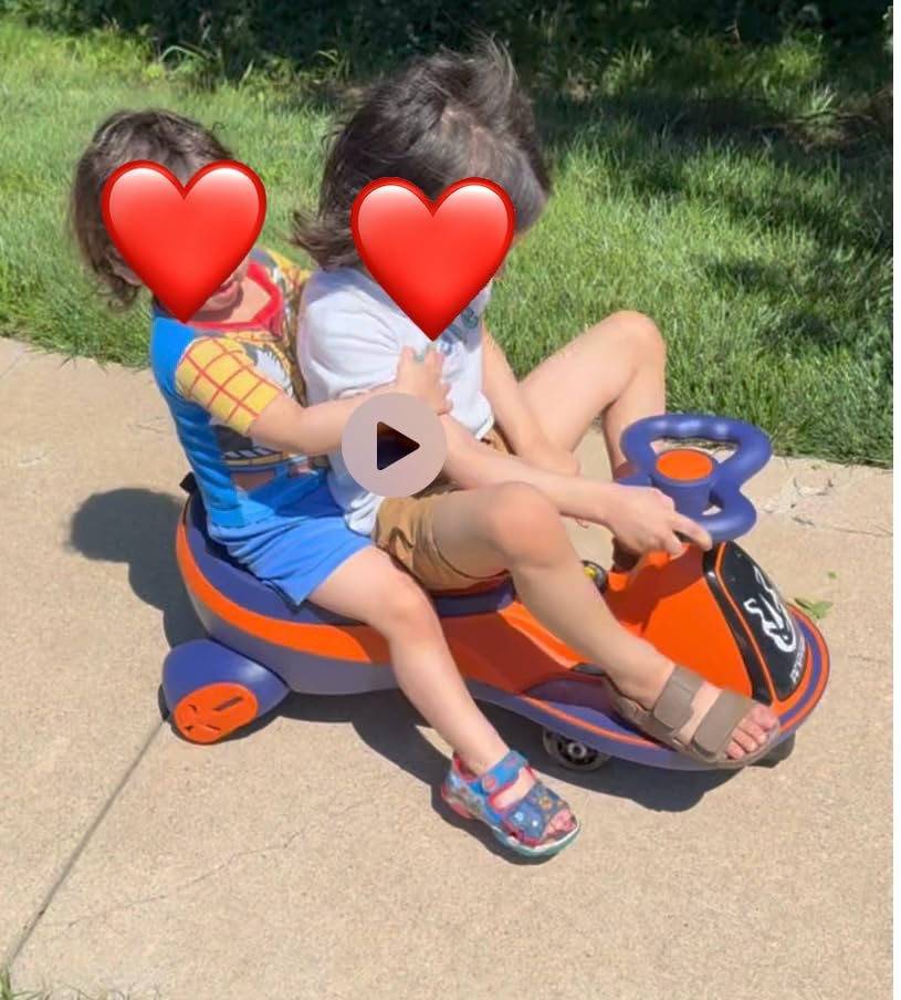 ANPABO 12V Electric Wiggle Car for Kids, 2 Seater, 2x75W Motor, Orange | 2 in 1 ride on toy for kids ages 3+, 2 speeds max 4.1 mph, anti-rollover, music & bluetooth, flashing wheels, 170 lbs customer photo 2