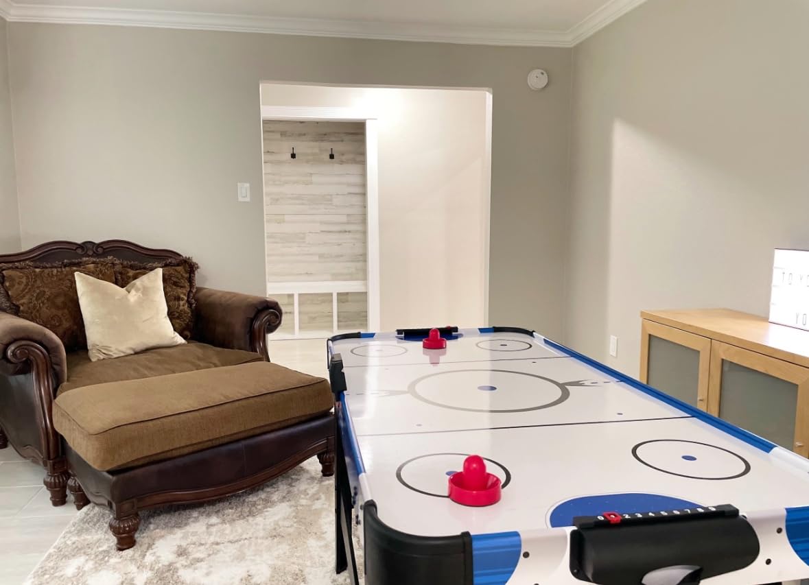 SereneLife 58in Powered Air Hockey Table Upgraded 700mA 12v 2X Powerful Motor, 4 Player 4 Pucks 2 Pushers, Full-Size Arcade Style, Inline Power Switch and Battery Free Digital LED Score Board customer photo 1