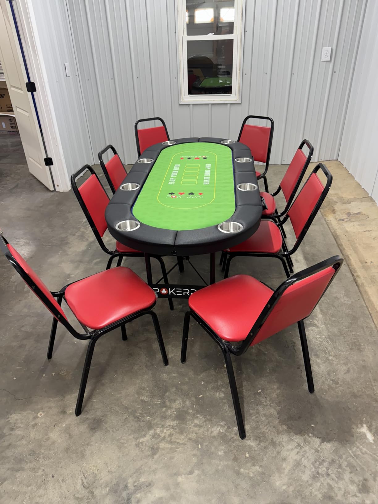8 Player Poker Table with 2 Interchangeable Game mats, Texas Holden and Blackjack, Collapsible Casino Table with Padded Rails and XXL Cup Holders for Wine and Whiskey Glasses, (71 in) - Burgundy customer photo 1