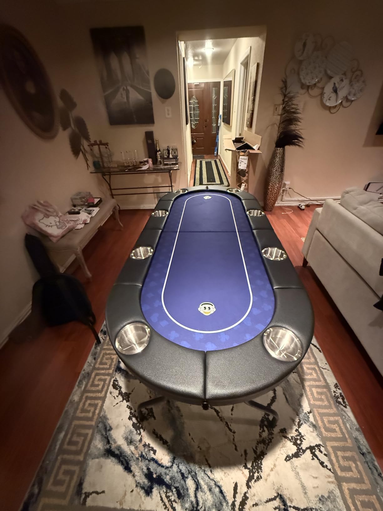8 Player Poker Table with 2 Interchangeable Game mats, Texas Holden and Blackjack, Collapsible Casino Table with Padded Rails and XXL Cup Holders for Wine and Whiskey Glasses, (71 in) - Burgundy customer photo 2