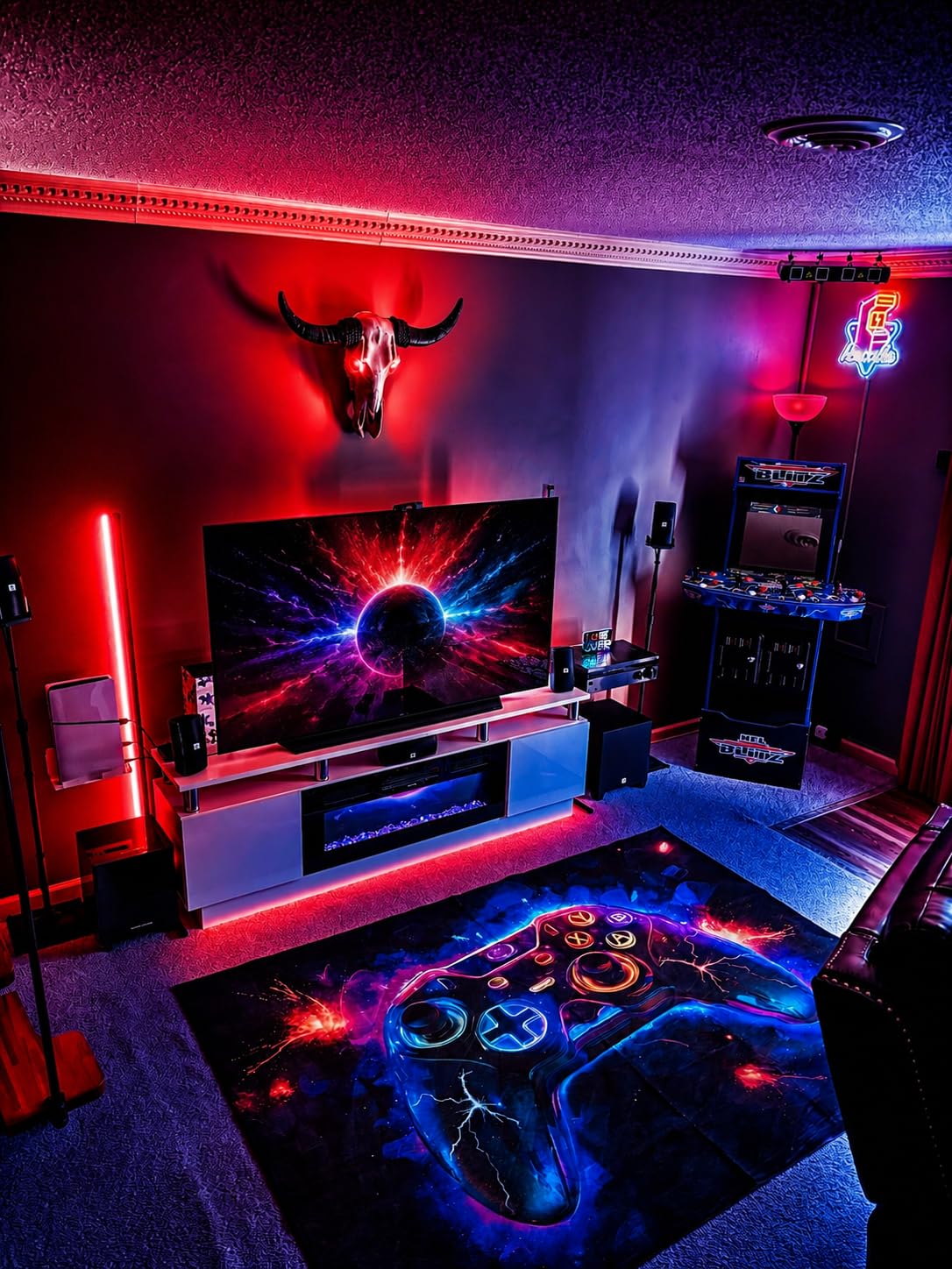 8x10 ft Neon Gaming Area Rug for Boys Room, Colorful Game Controller Carpet for Gamer Room Decor, Low Pile Non-Slip Video Game Rug customer photo 1