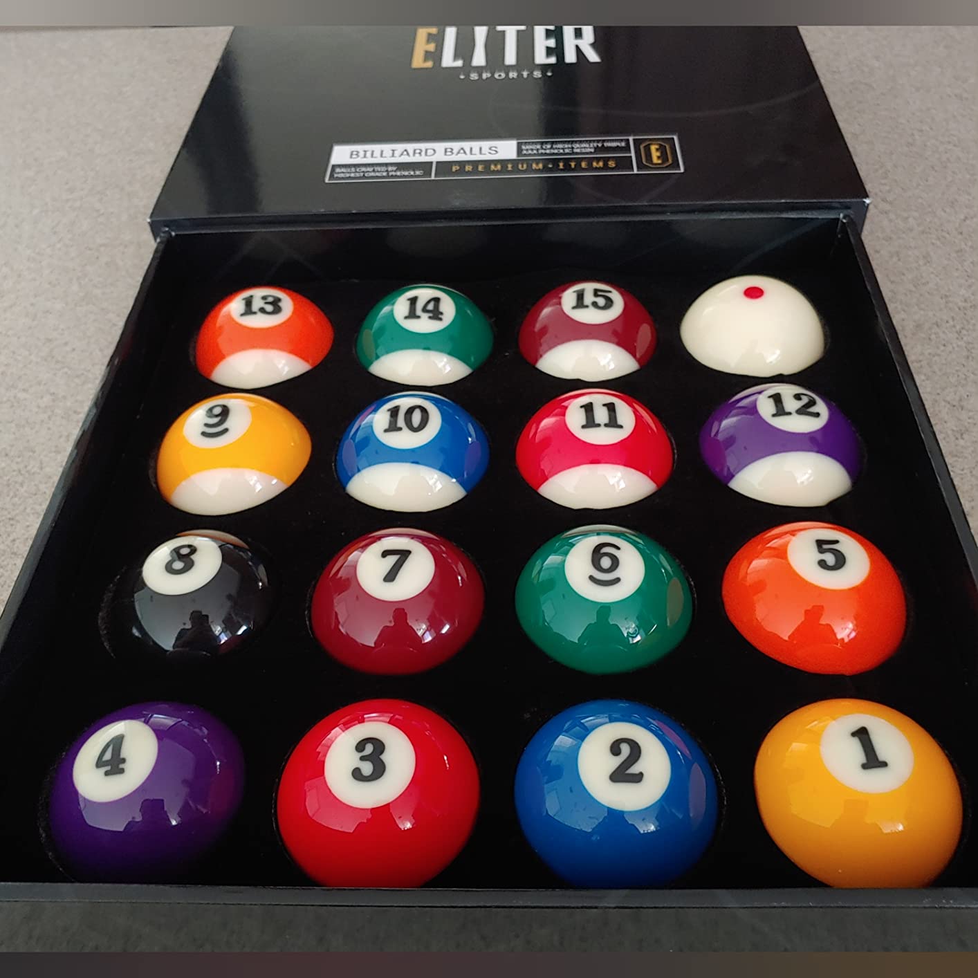 ELITER Pool Balls Set Made of Phenolic Resin - 16 Billiard Balls Standard 2-1/4 Inch (57.2 mm) Regulation Size & Weight - Indoor & Outdoor Compatible customer photo 2