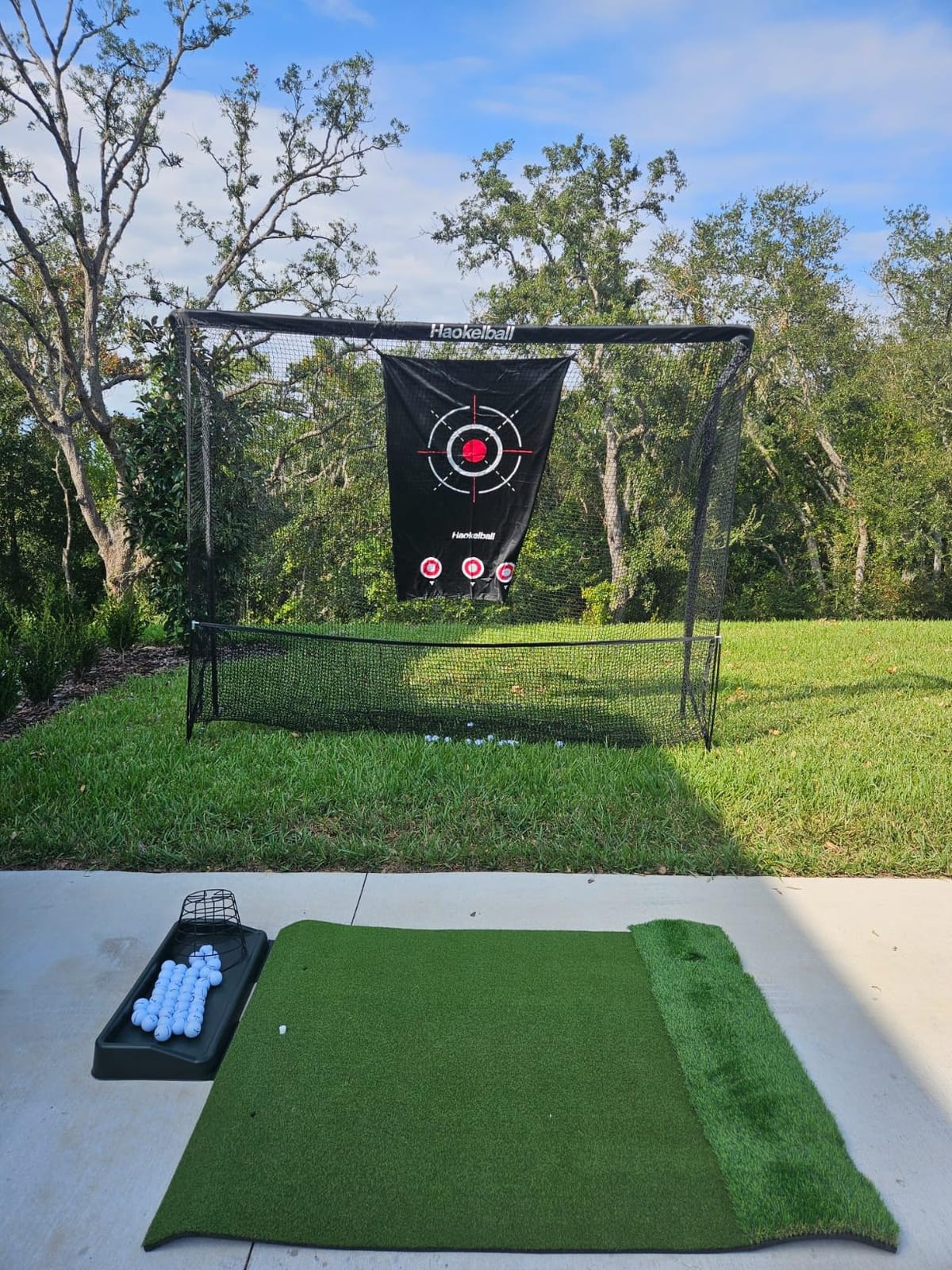 Golf Practice Net 10x8FT Driving Hitting Net & Simulator Cage | Backyard Outdoor, Indoor Golf Simulator, Real Ball Practice, Impact Screen, Ball Return, Side Barriers, Projection Ready customer photo 1